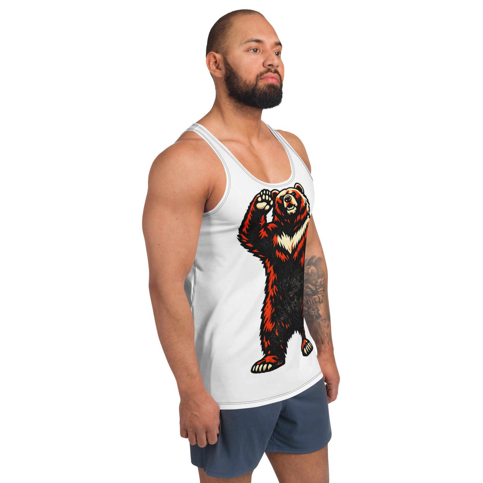 Męski tank top „Niedźwiedź machający łapą” – męska koszulka bez rękawów PRL z grafiką misia| Zarn.pl Męski tank top „Niedźwiedź machający łapą” – męska koszulka bez rękawów PRL z grafiką misia - obrazek 6