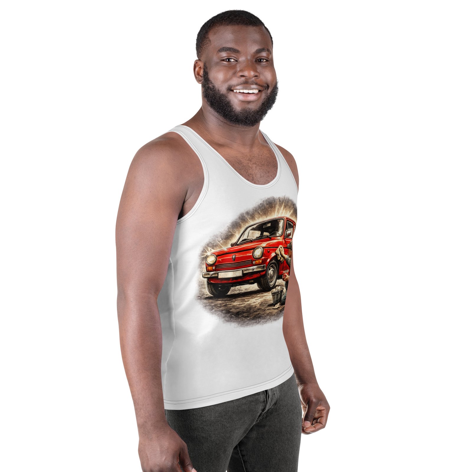 Męski tank top „Pielęgnacja klasyka” – koszulka bez rękawów dla miłośnika kultowych samochodów| Zarn.pl Męski tank top „Pielęgnacja klasyka” – koszulka bez rękawów dla miłośnika kultowych samochodów - obrazek 6