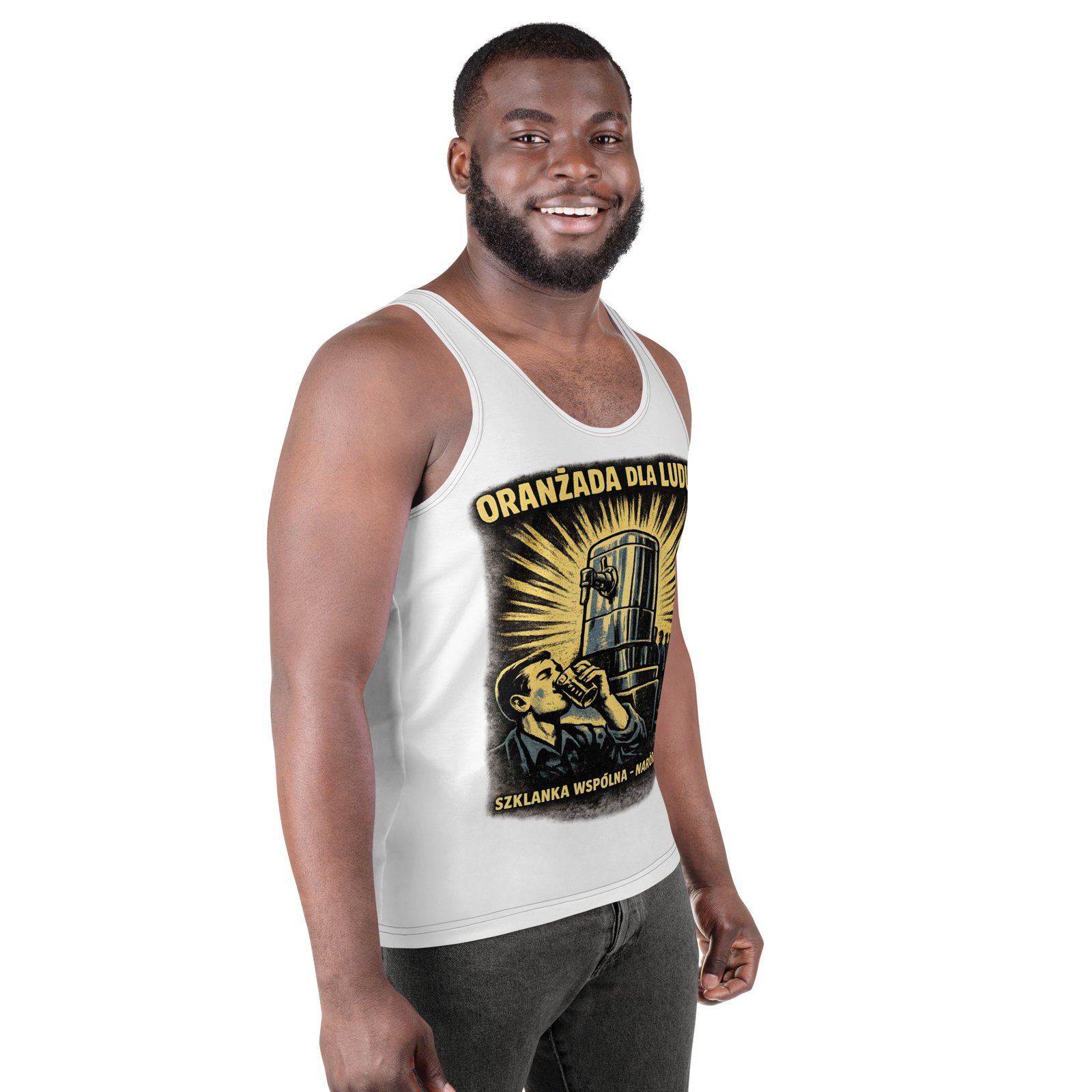 Męski tank top „Oranżada dla ludu!” – humorystyczna koszulka bez rękawów w stylu retro| Zarn.pl Męski tank top „Oranżada dla ludu!” – humorystyczna koszulka bez rękawów w stylu retro - obrazek 6