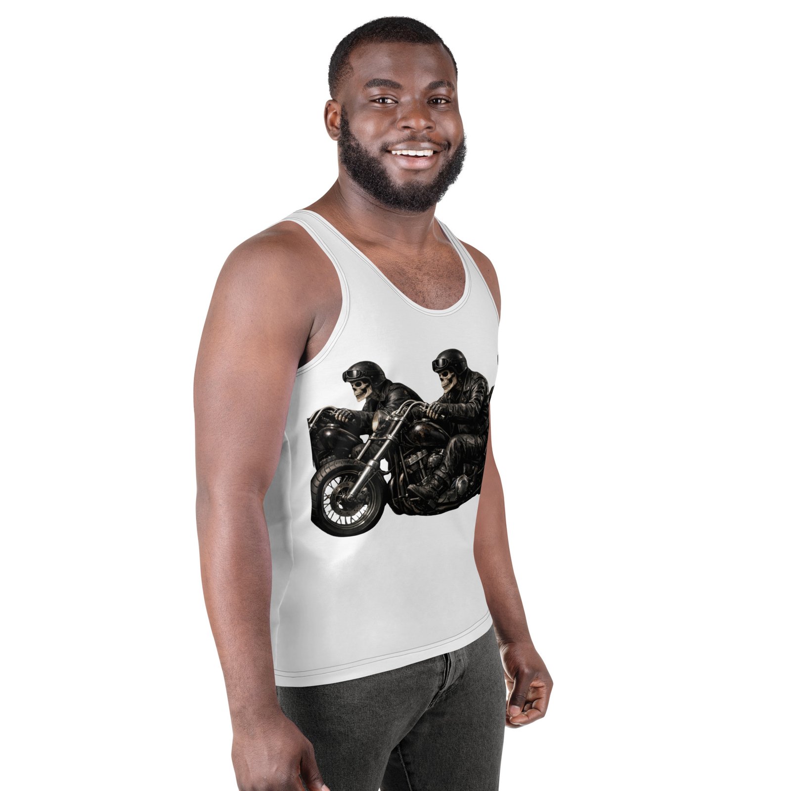 Męski tank top „Szkielet Motocyklista” – koszulka męska bez rękawów z grafiką szkieletu jadącego na motocyklu| Zarn.pl Męski tank top „Szkielet Motocyklista” – koszulka męska bez rękawów z grafiką szkieletu jadącego na motocyklu - obrazek 6
