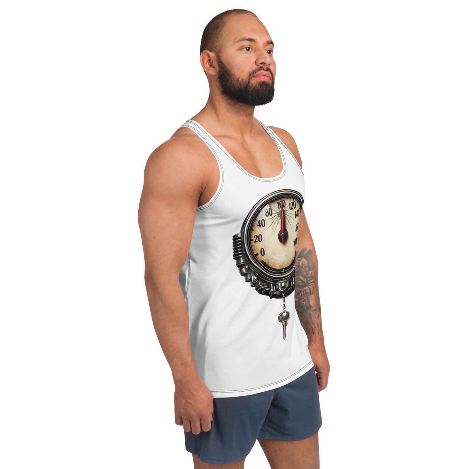 Męski tank top „Mechaniczny Prędkościomierz” – koszulka męska bez rękawów z grafiką prędkościomierza| Zarn.pl Męski tank top „Mechaniczny Prędkościomierz” – koszulka męska bez rękawów z grafiką prędkościomierza - obrazek 6