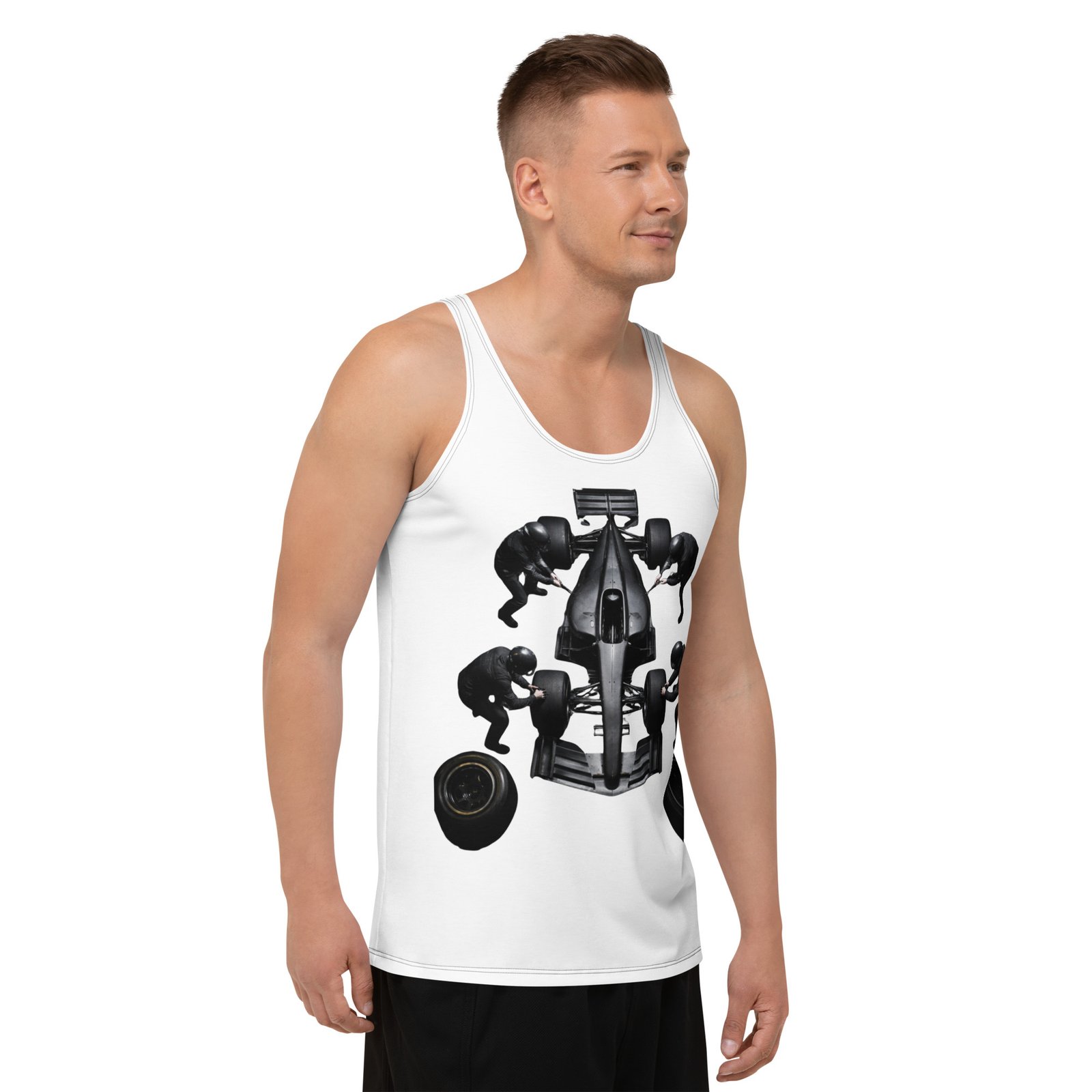 Męski tank top „Pit Stop Formula” – koszulka męska bez rękawów z grafiką bolidu wyścigowego| Zarn.pl Męski tank top „Pit Stop Formula” – koszulka męska bez rękawów z grafiką bolidu wyścigowego - obrazek 6