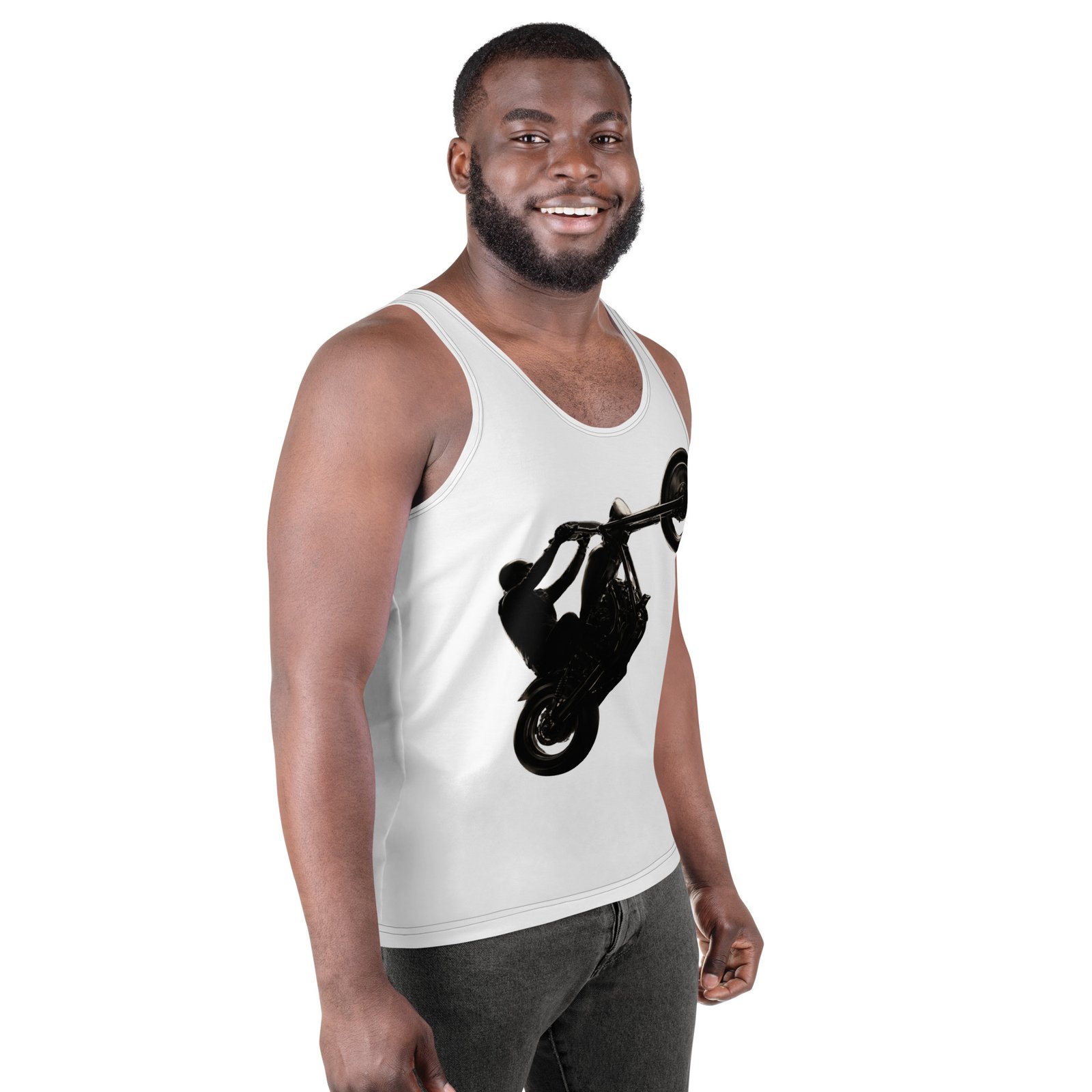 Męski tank top „Wheelie Power” – koszulka męska bez rękawów z grafiką motocykla na jednym kole| Zarn.pl Męski tank top „Wheelie Power” – koszulka męska bez rękawów z grafiką motocykla na jednym kole - obrazek 6