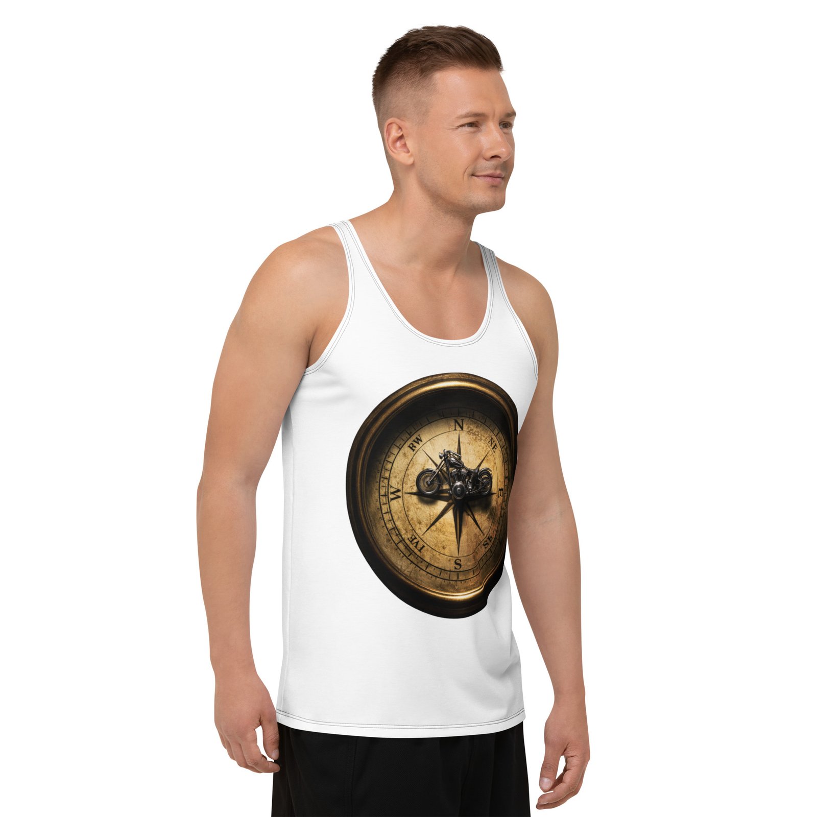 Męski tank top „Motocyklowy Kompas” – koszulka męska bez rękawów z grafiką kompasu i motocykla| Zarn.pl Męski tank top „Motocyklowy Kompas” – koszulka męska bez rękawów z grafiką kompasu i motocykla - obrazek 6