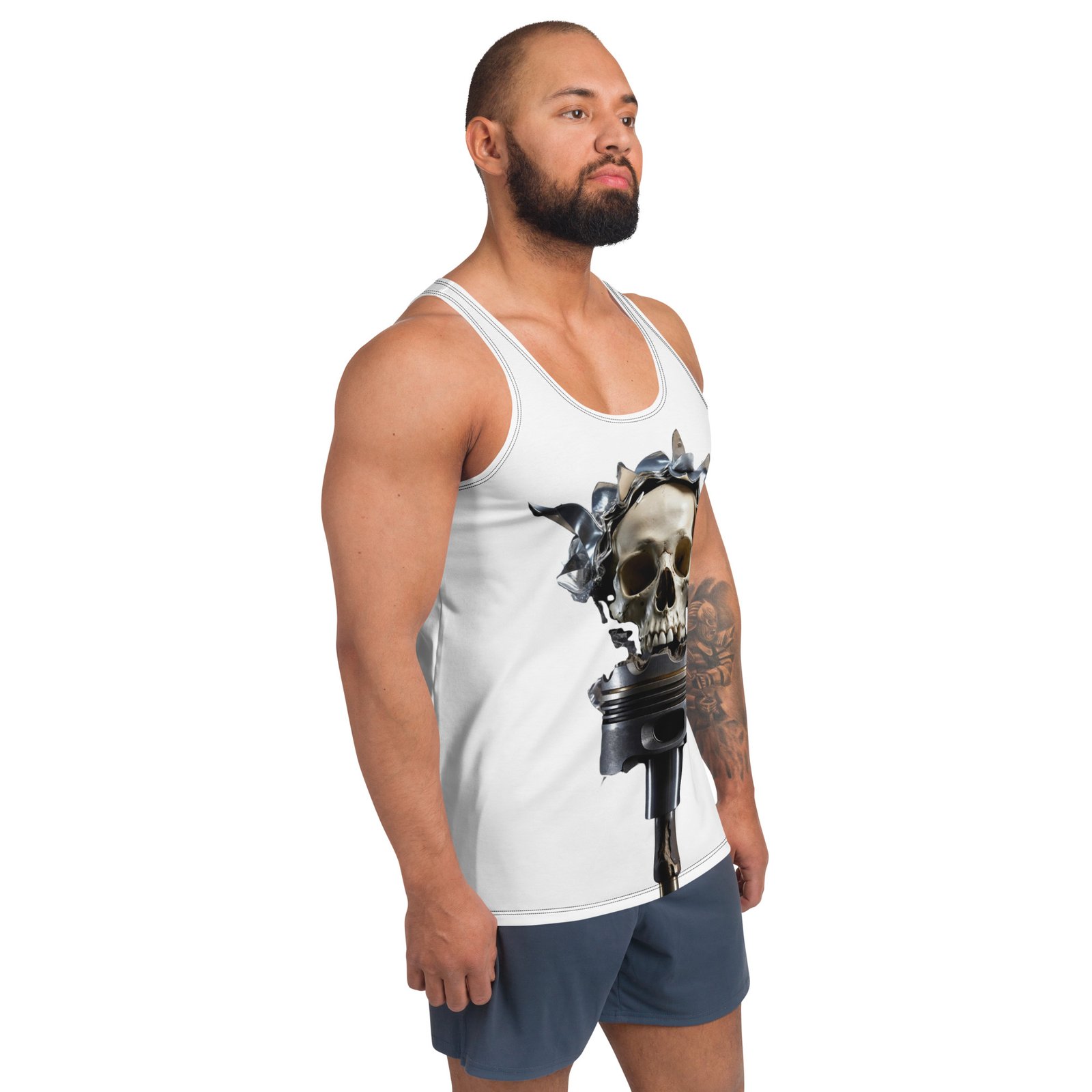 Męski tank top „Mechaniczna Czaszka” – koszulka męska bez rękawów z grafiką czaszki na tłoku silnika| Zarn.pl Męski tank top „Mechaniczna Czaszka” – koszulka męska bez rękawów z grafiką czaszki na tłoku silnika - obrazek 6