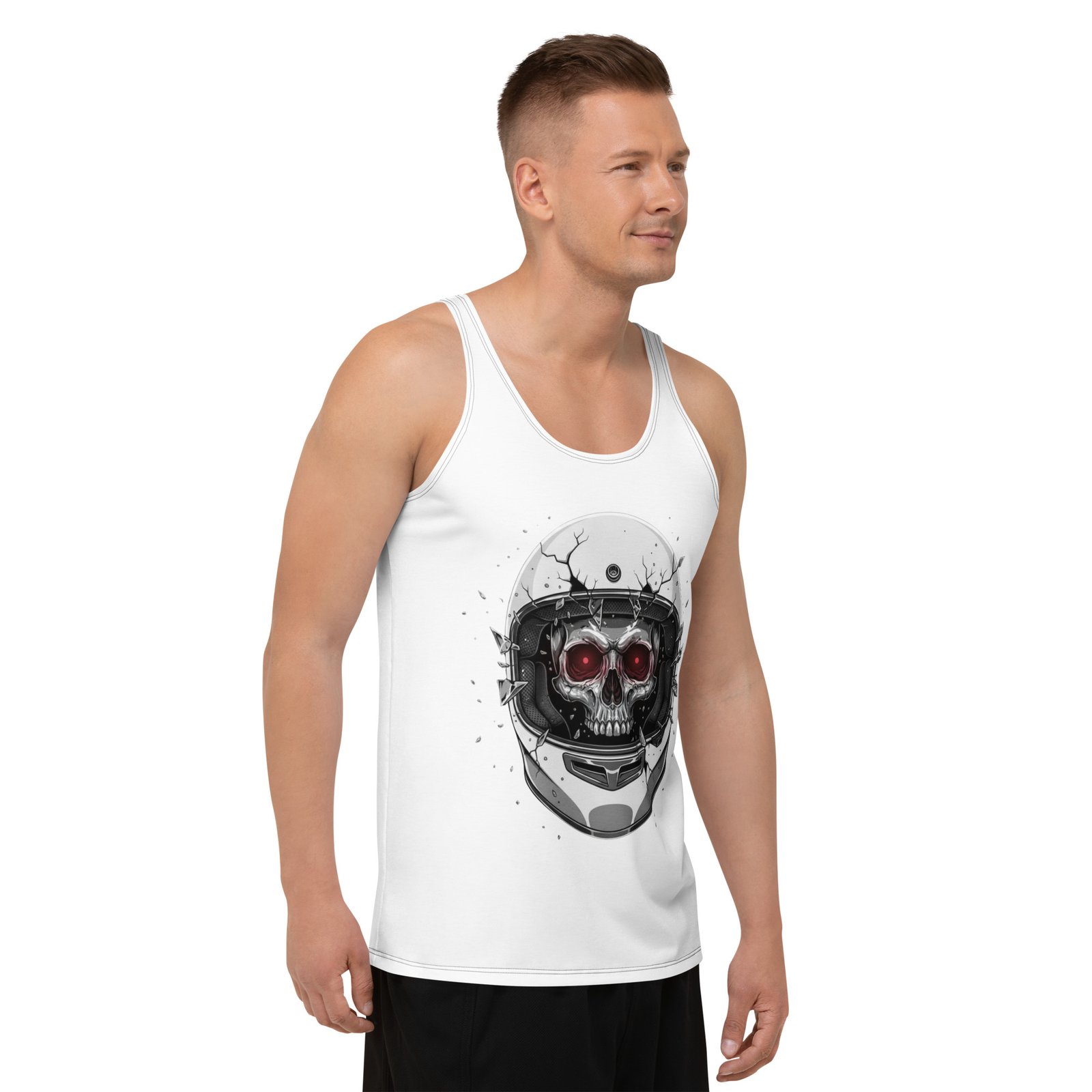 Męski tank top z grafiką czaszki w kasku motocyklowym – koszulka męska biker skull| Zarn.pl Męski tank top z grafiką czaszki w kasku motocyklowym – koszulka męska biker skull - obrazek 6