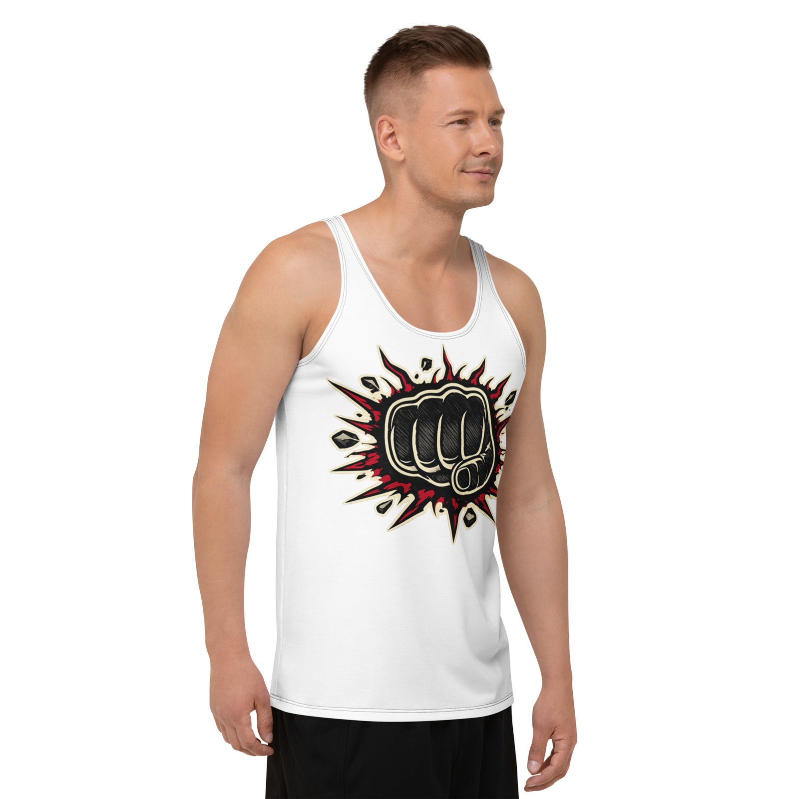 Męski tank top z grafiką pięści – koszulka męska bez rękawów z dynamiczną grafiką pięści| Zarn.pl Męski tank top z grafiką pięści – koszulka męska bez rękawów z dynamiczną grafiką pięści - obrazek 6