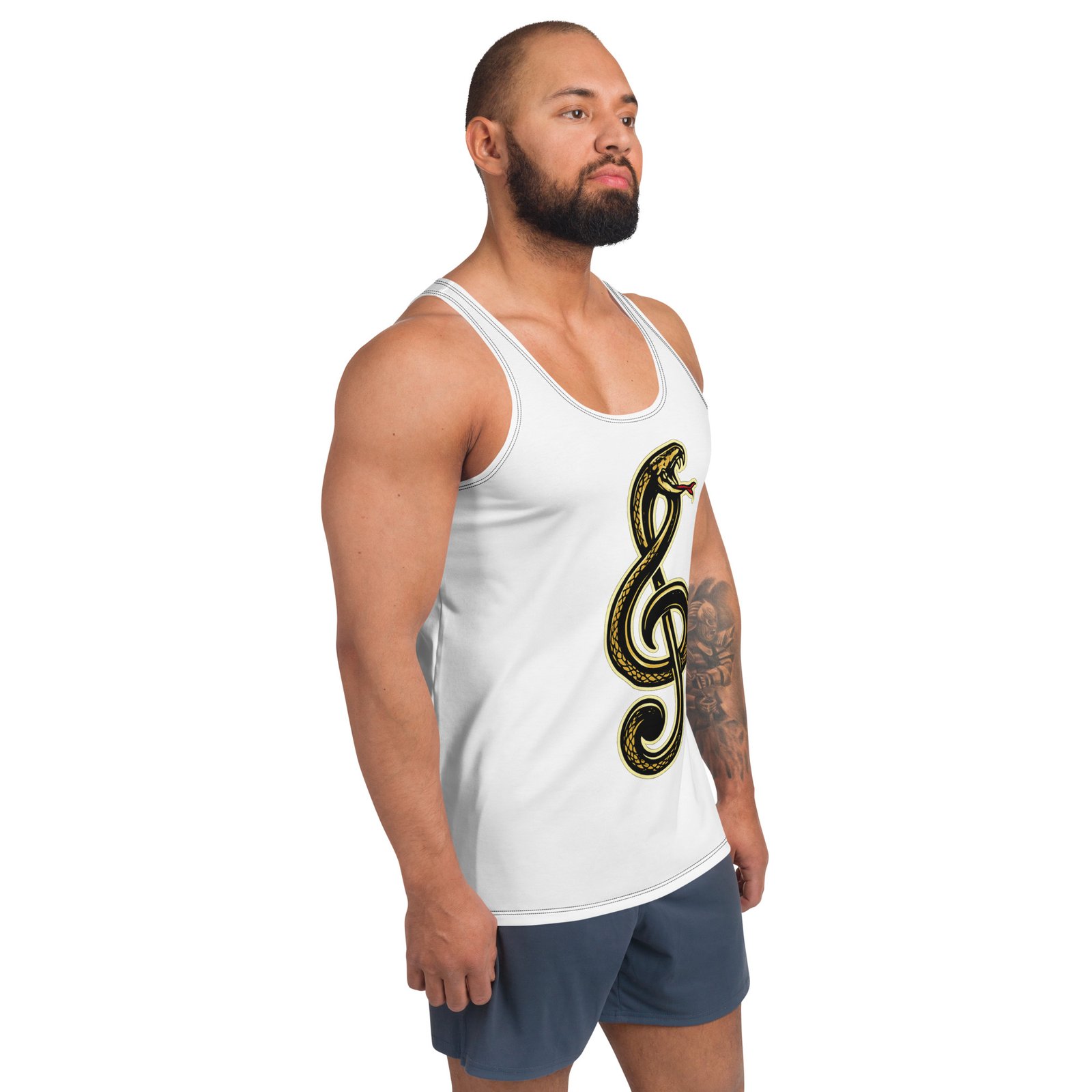Męski tank top z kluczem wiolinowym i wężem – koszulka męska bez rękawów z grafiką klucza wiolinowego i węża| Zarn.pl Męski tank top z kluczem wiolinowym i wężem – koszulka męska bez rękawów z grafiką klucza wiolinowego i węża - obrazek 6
