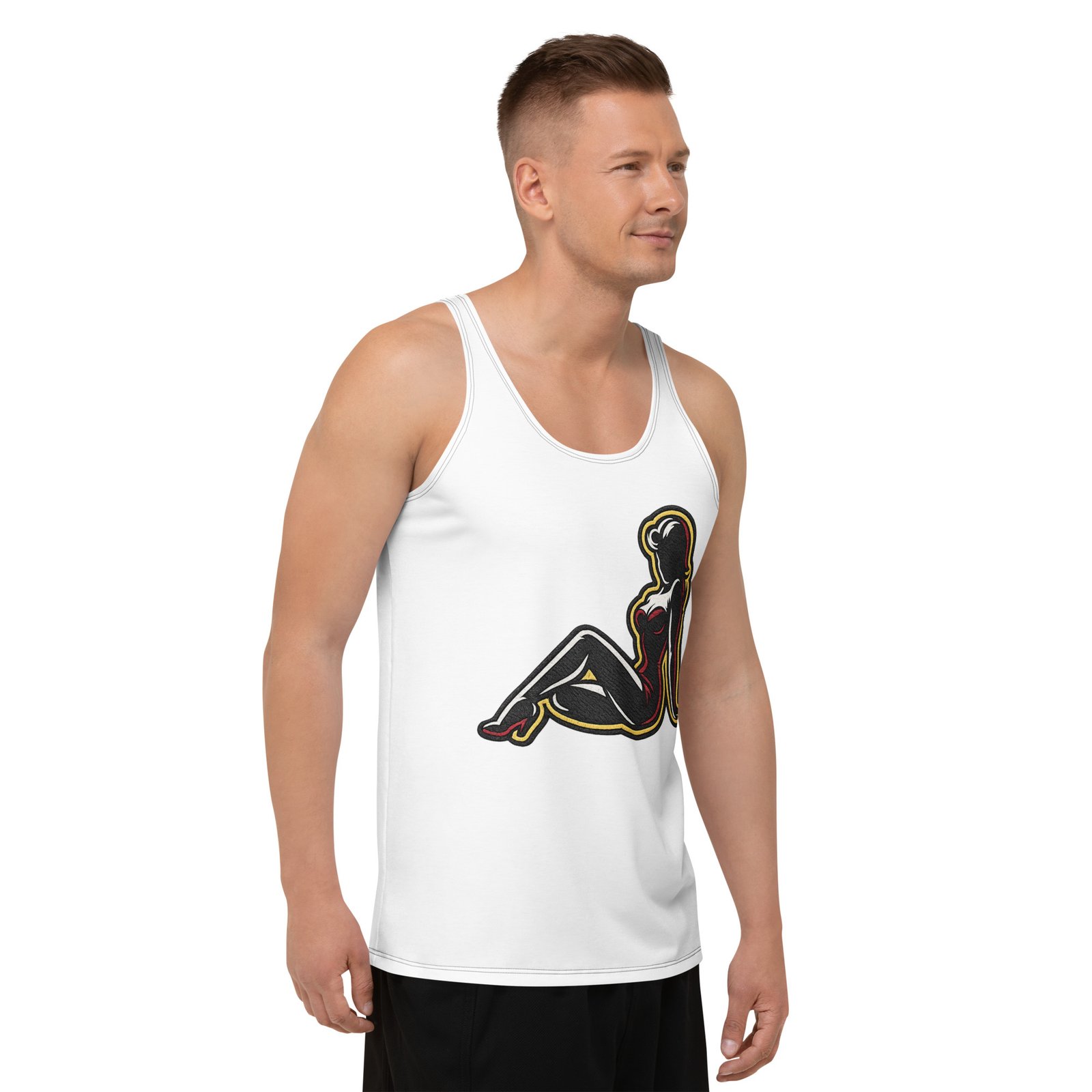 Męski tank top z grafiką siedzącej kobiety – koszulka męska bez rękawów z grafiką kobiecej sylwetki| Zarn.pl Męski tank top z grafiką siedzącej kobiety – koszulka męska bez rękawów z grafiką kobiecej sylwetki - obrazek 6