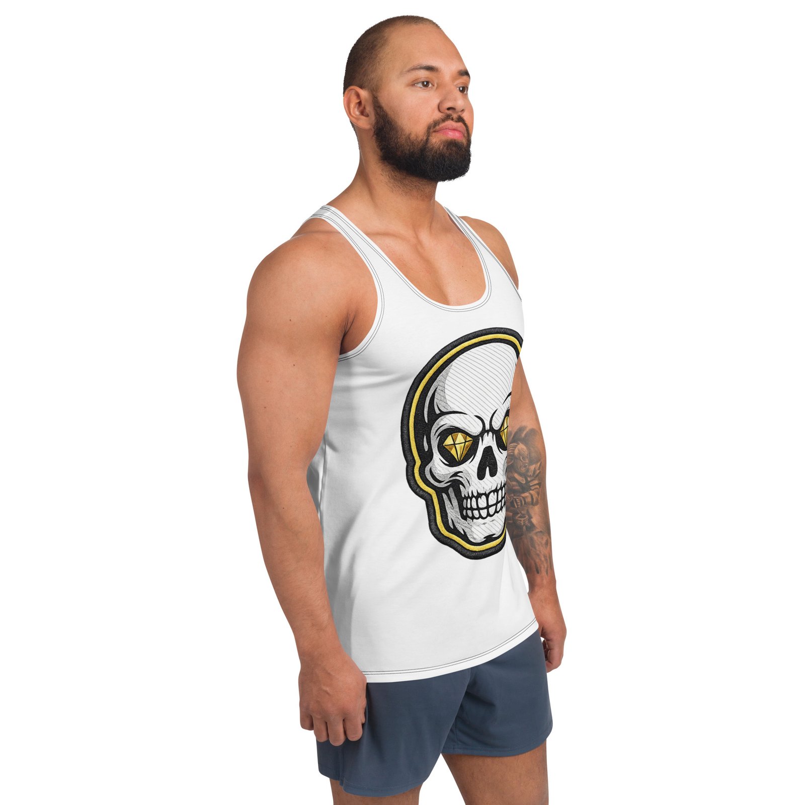 Męski tank top z czaszką i diamentowymi oczami – koszulka męska bez rękawów z grafiką czaszki| Zarn.pl Męski tank top z czaszką i diamentowymi oczami – koszulka męska bez rękawów z grafiką czaszki - obrazek 6