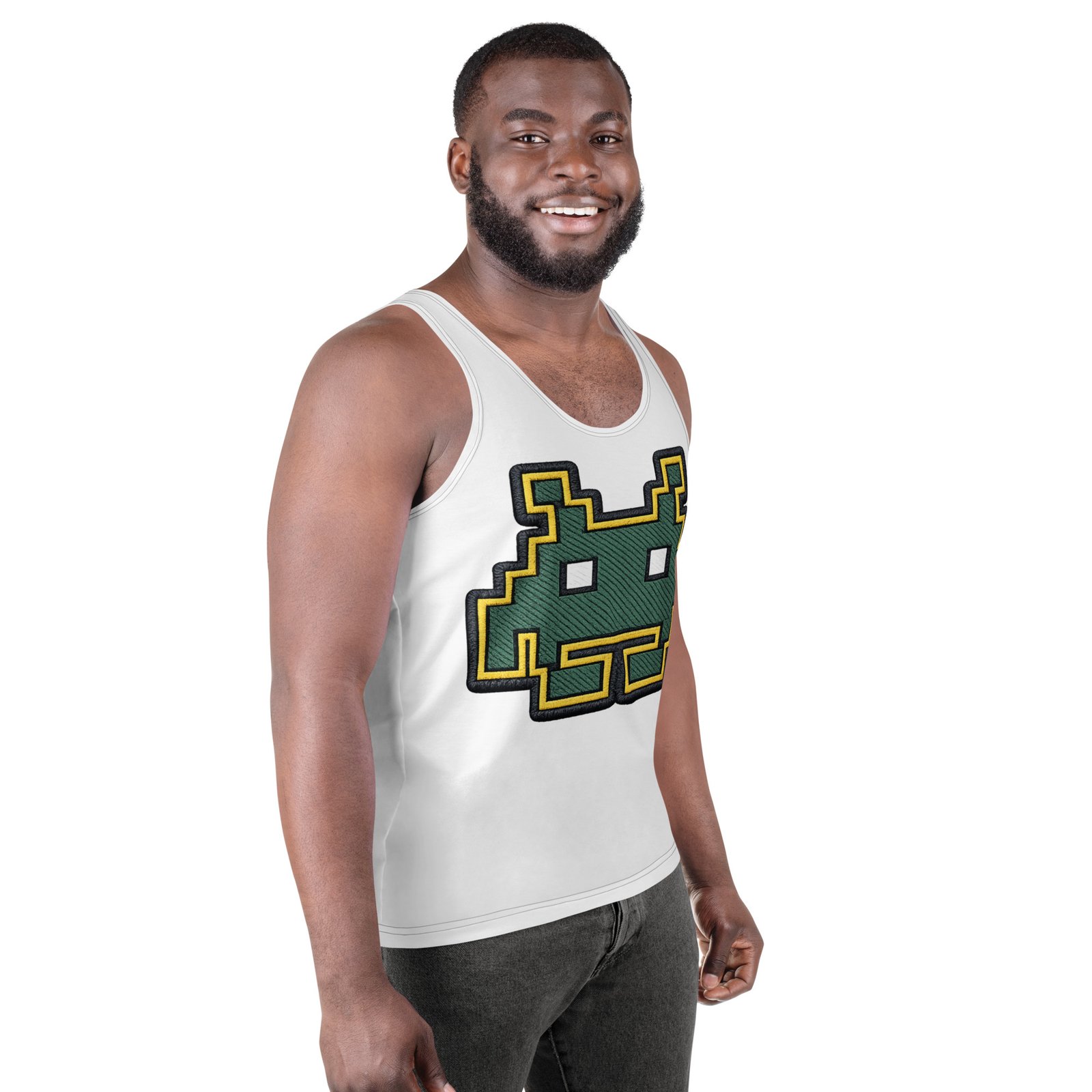 Męski tank top z pikselowym kosmitą – koszulka męska bez rękawów z grafiką retro arcade| Zarn.pl Męski tank top z pikselowym kosmitą – koszulka męska bez rękawów z grafiką retro arcade - obrazek 6