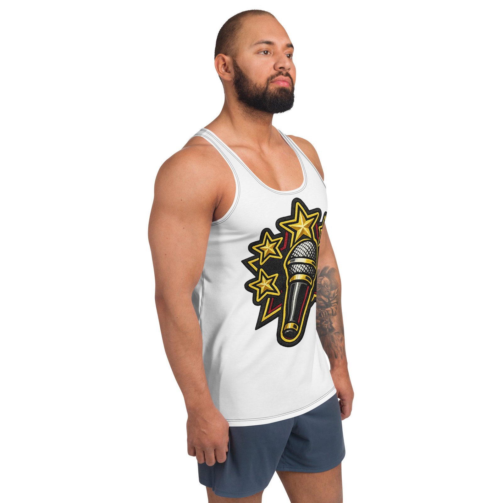 Męski tank top z mikrofonem – koszulka męska bez rękawów z grafiką mikrofonu| Zarn.pl Męski tank top z mikrofonem – koszulka męska bez rękawów z grafiką mikrofonu - obrazek 6