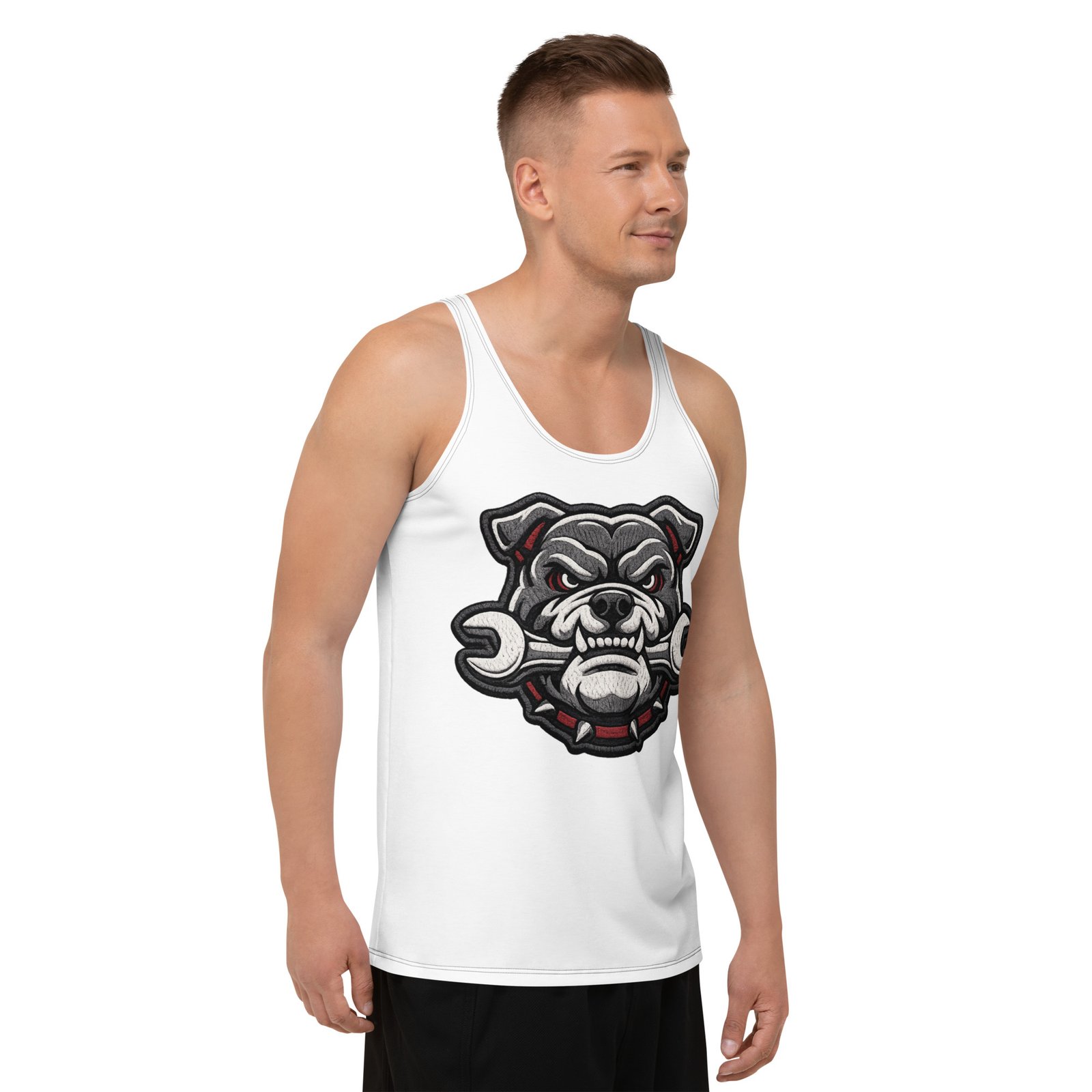 Męski tank top z grafiką groźnego buldoga z kluczem – sportowa koszulka męska bez rękawów| Zarn.pl Męski tank top z grafiką groźnego buldoga z kluczem – sportowa koszulka męska bez rękawów - obrazek 6