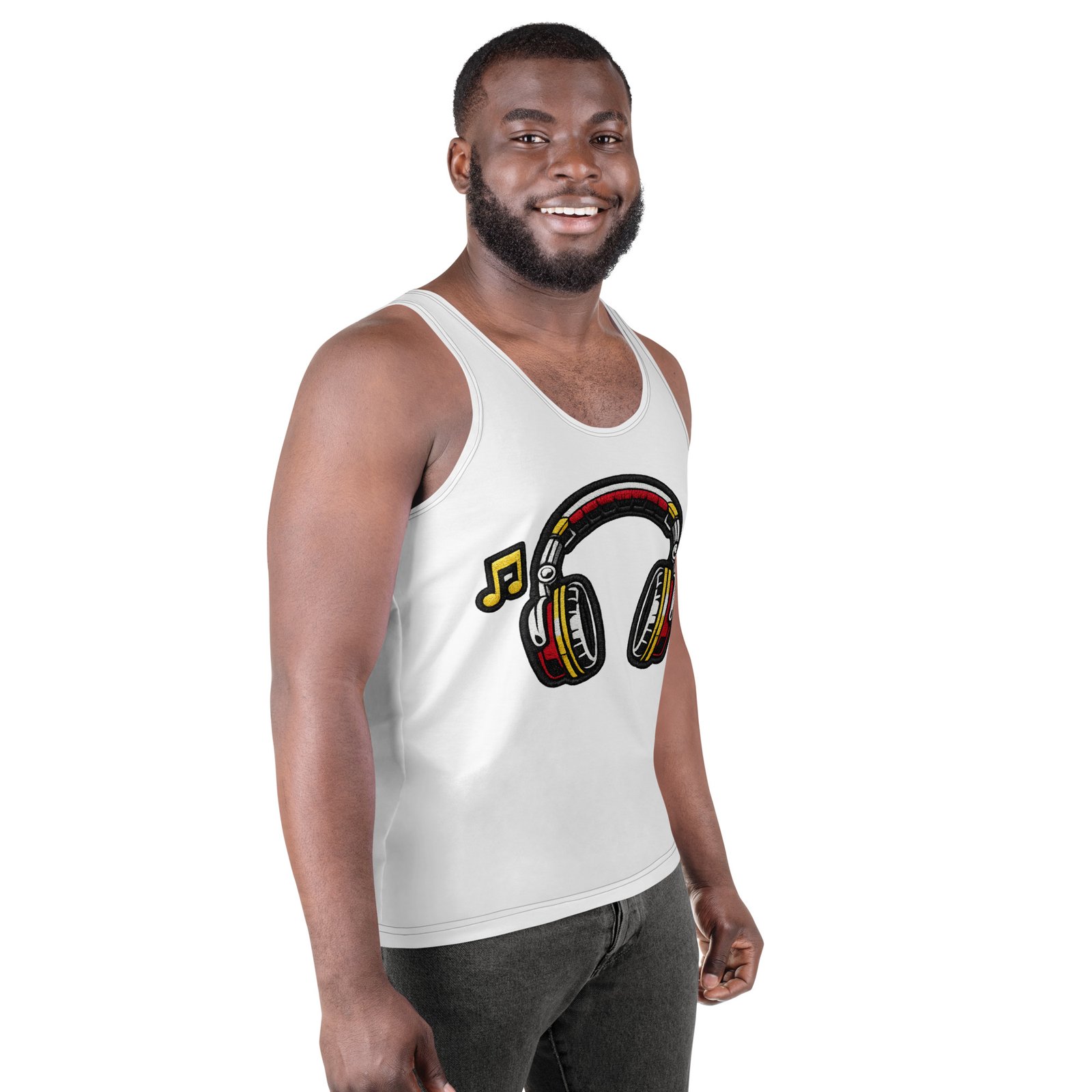 Męski tank top z grafiką słuchawek i nut muzycznych – koszulka bez rękawów dla miłośników muzyki| Zarn.pl Męski tank top z grafiką słuchawek i nut muzycznych – koszulka bez rękawów dla miłośników muzyki - obrazek 6