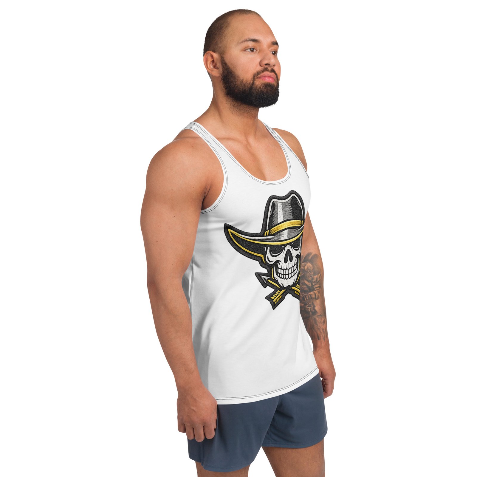 Męski tank top z grafiką czaszki w kowbojskim kapeluszu – koszulka bez rękawów| Zarn.pl Męski tank top z grafiką czaszki w kowbojskim kapeluszu – koszulka bez rękawów - obrazek 6