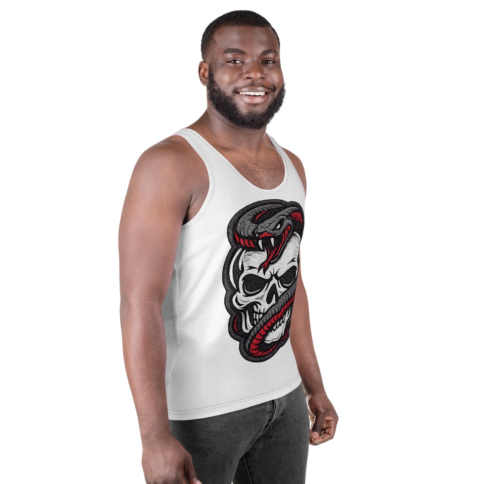Męski tank top z czaszką i wężem – koszulka męska bez rękawów z grafiką czaszki oplecionej przez węża| Zarn.pl Męski tank top z czaszką i wężem – koszulka męska bez rękawów z grafiką czaszki oplecionej przez węża - obrazek 6