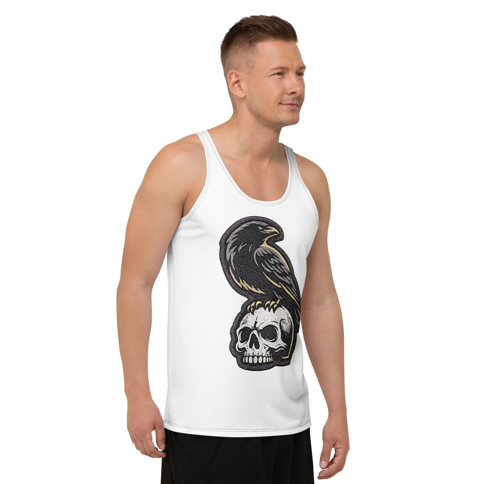 Męski tank top z krukiem i czaszką – koszulka męska bez rękawów z grafiką kruka na czaszce| Zarn.pl Męski tank top z krukiem i czaszką – koszulka męska bez rękawów z grafiką kruka na czaszce - obrazek 6