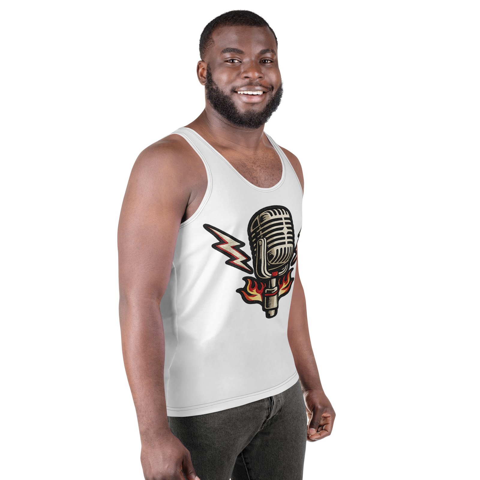 Męski tank top z grafiką retro mikrofonu – koszulka męska bez rękawów z mikrofonem vintage| Zarn.pl Męski tank top z grafiką retro mikrofonu – koszulka męska bez rękawów z mikrofonem vintage - obrazek 6