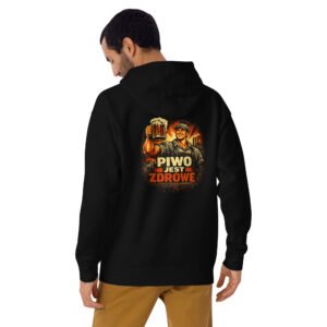 bluza męska w klimacie PRL z robotnikiem i kuflem piwa