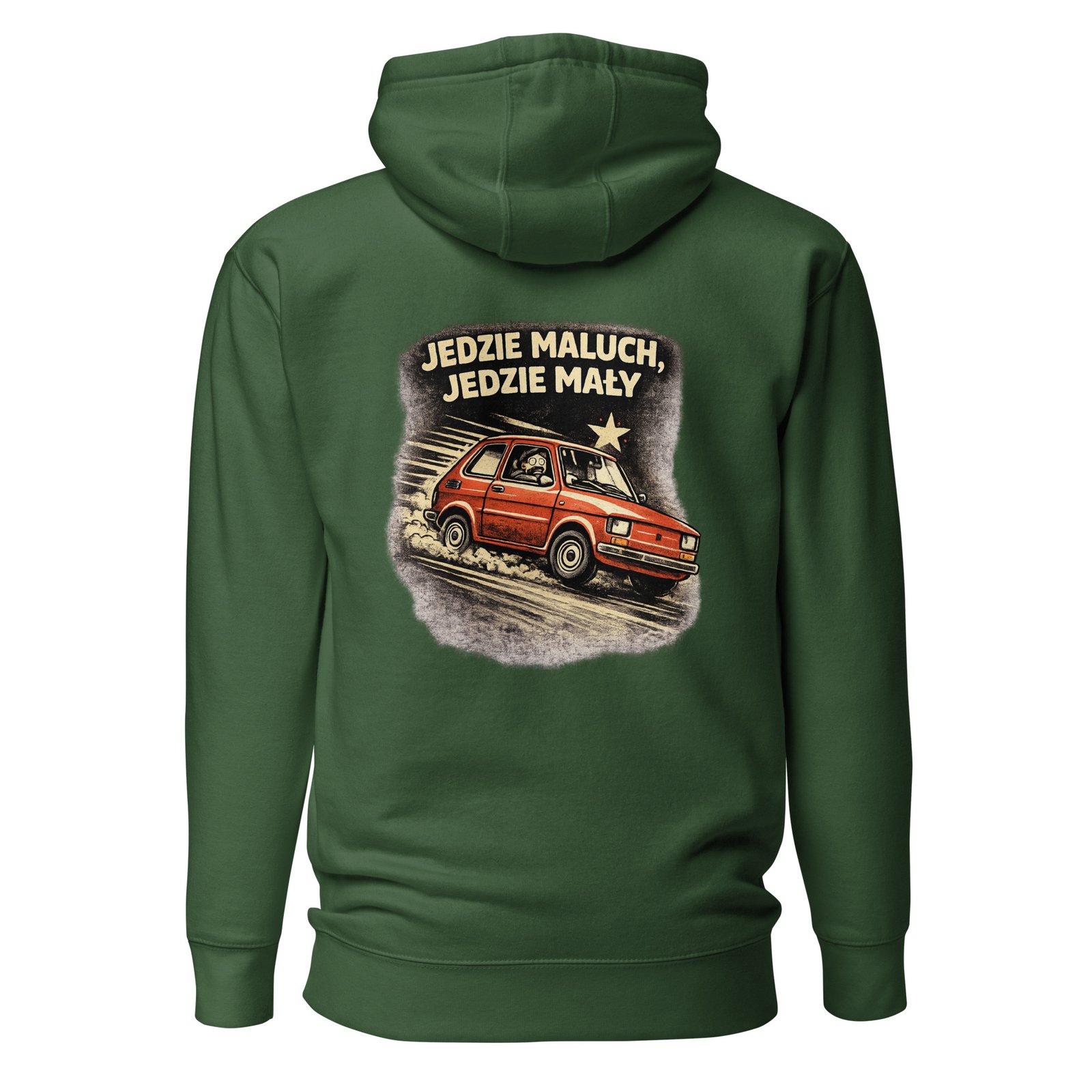 Męska bluza z kapturem kangurka „Jedzie Maluch, Jedzie Mały” – bluza męska z Fiatem 126p w klimacie PRL| Zarn.pl Męska bluza z kapturem kangurka „Jedzie Maluch, Jedzie Mały” – bluza męska z Fiatem 126p w klimacie PRL - obrazek 4