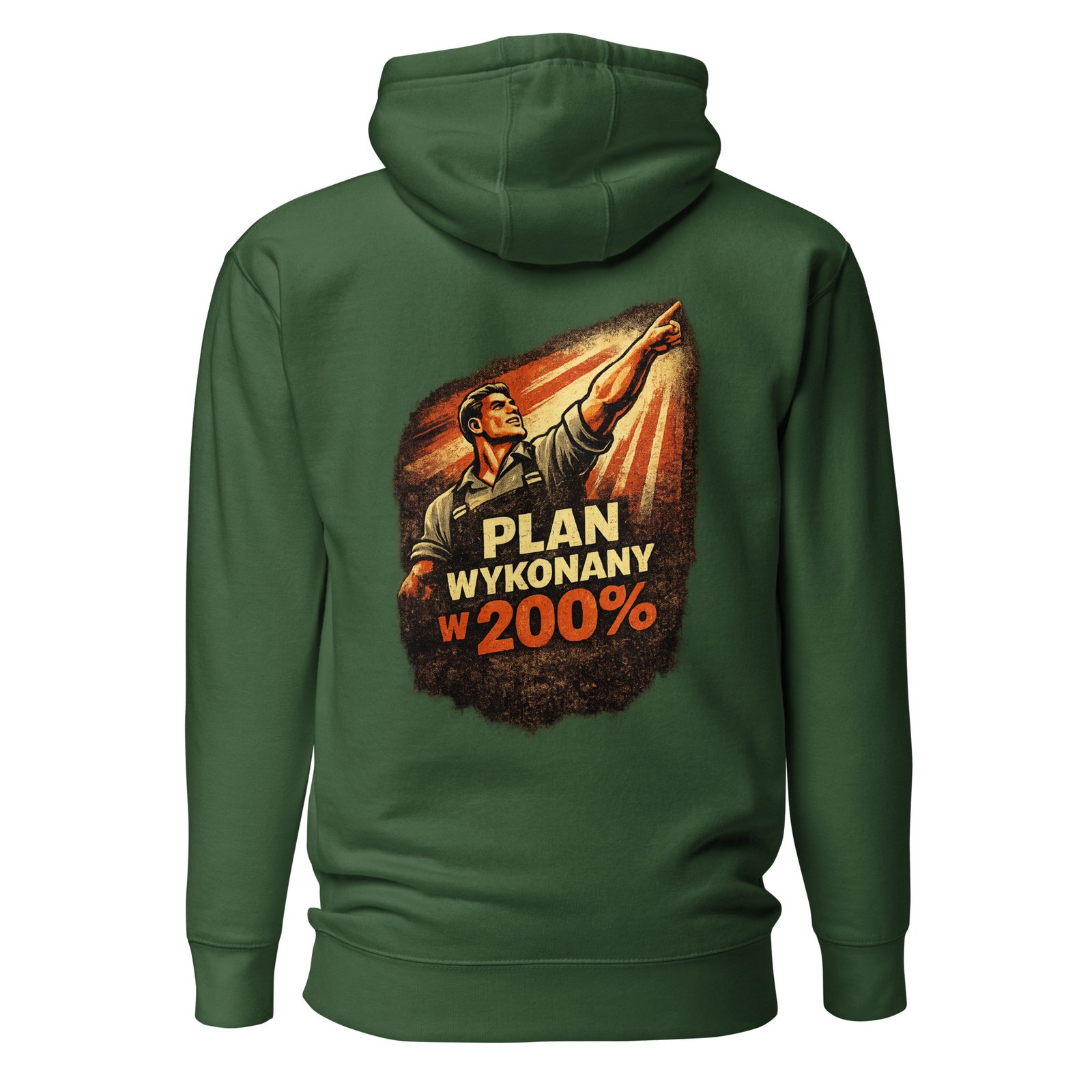 Męska bluza z kapturem kangurka „Plan Wykonany w 200%” – bluza męska w klimacie PRL z robotnikiem propagandowym| Zarn.pl Męska bluza z kapturem kangurka „Plan Wykonany w 200%” – bluza męska w klimacie PRL z robotnikiem propagandowym - obrazek 4