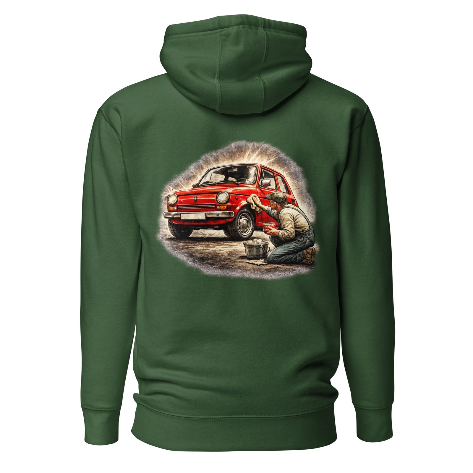 Męska bluza z kapturem „Weekendowy Detailing PRL” – bluza kangurka z klasycznym samochodem retro| Zarn.pl Męska bluza z kapturem „Weekendowy Detailing PRL” – bluza kangurka z klasycznym samochodem retro - obrazek 4