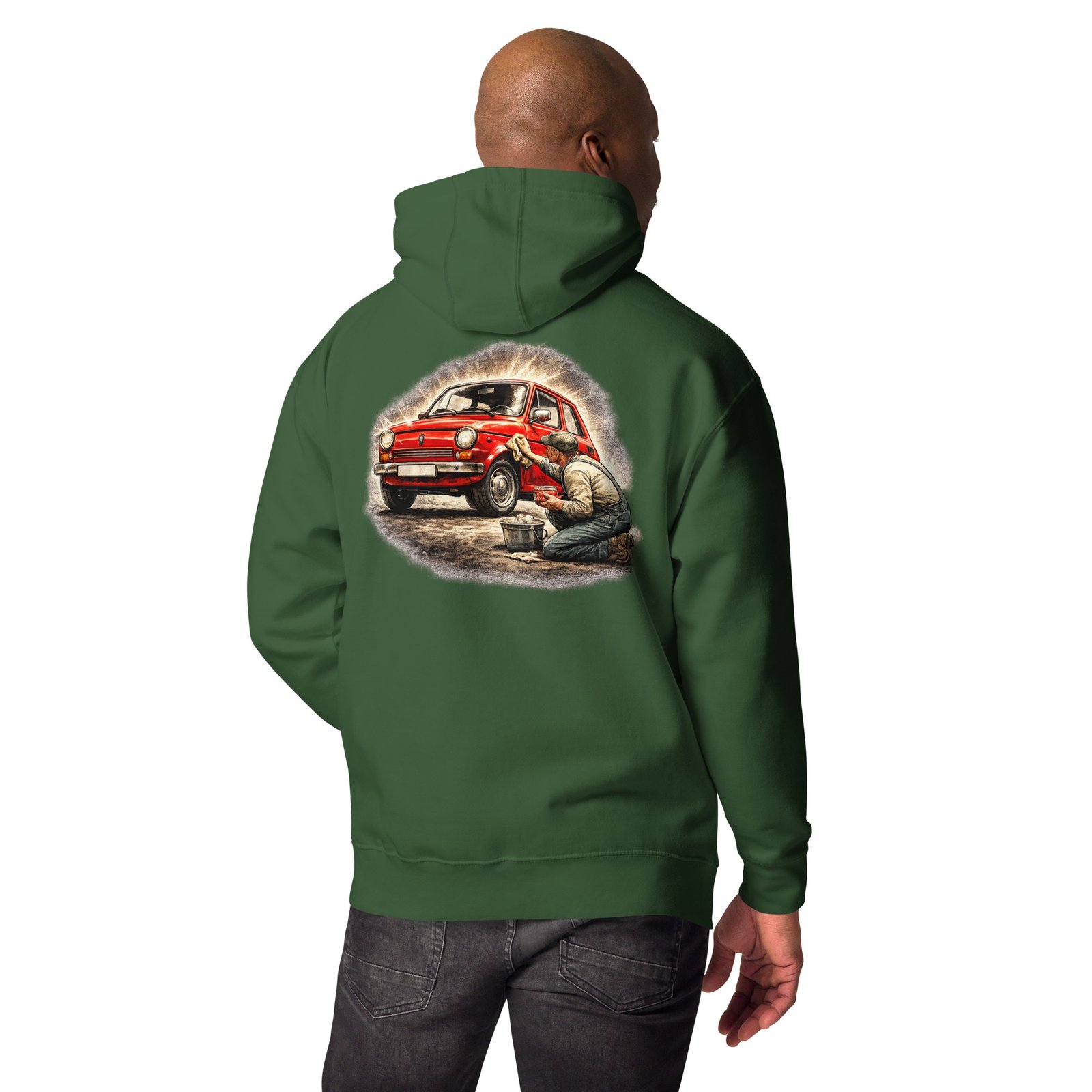 Męska bluza z kapturem „Weekendowy Detailing PRL” – bluza kangurka z klasycznym samochodem retro| Zarn.pl Męska bluza z kapturem „Weekendowy Detailing PRL” – bluza kangurka z klasycznym samochodem retro - obrazek 16