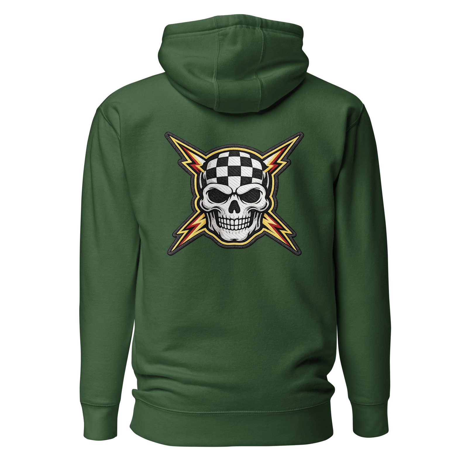 Męska bluza z kapturem kangurka „Czaszka Racing” – bluza męska z czaszką i flagą szachownicy| Zarn.pl Męska bluza z kapturem kangurka „Czaszka Racing” – bluza męska z czaszką i flagą szachownicy - obrazek 4