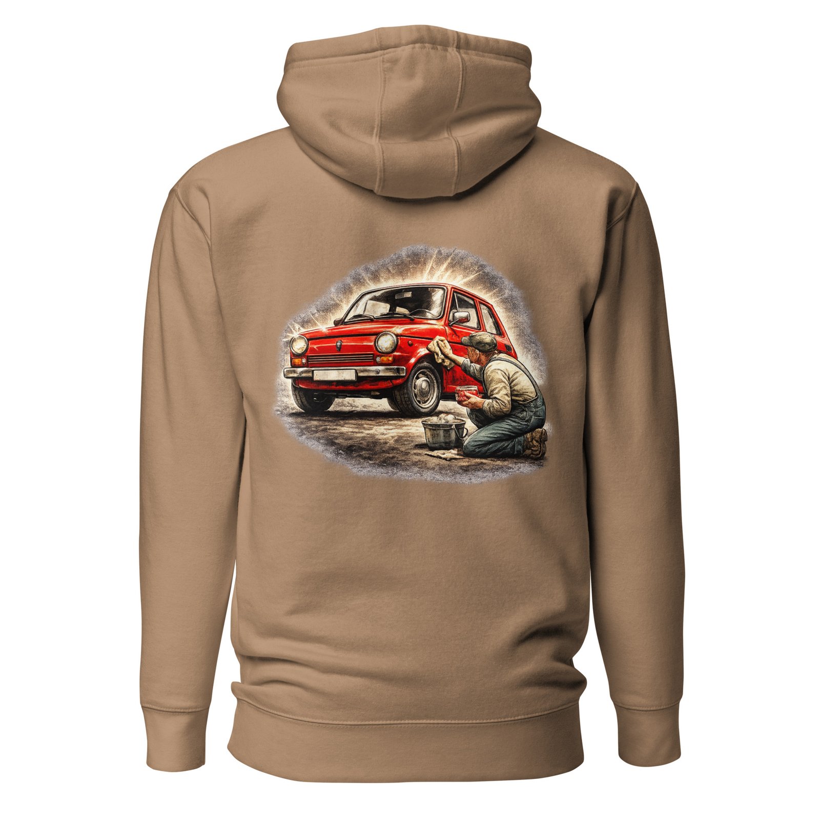 Męska bluza z kapturem „Weekendowy Detailing PRL” – bluza kangurka z klasycznym samochodem retro| Zarn.pl Męska bluza z kapturem „Weekendowy Detailing PRL” – bluza kangurka z klasycznym samochodem retro - obrazek 6
