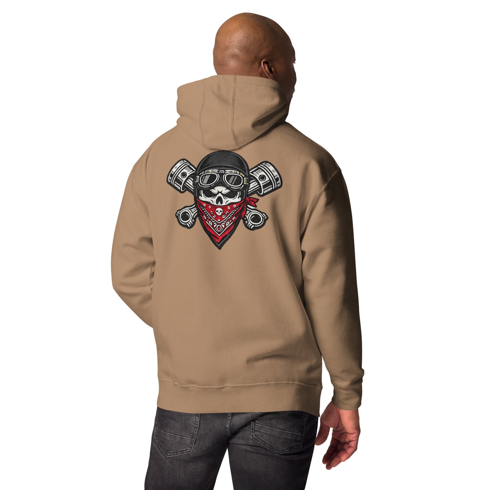 Męska bluza z kapturem kangurka „Czaszka Motocyklisty z Tłokami” – bluza męska z motocyklową grafiką biker| Zarn.pl Męska bluza z kapturem kangurka „Czaszka Motocyklisty z Tłokami” – bluza męska z motocyklową grafiką biker - obrazek 18