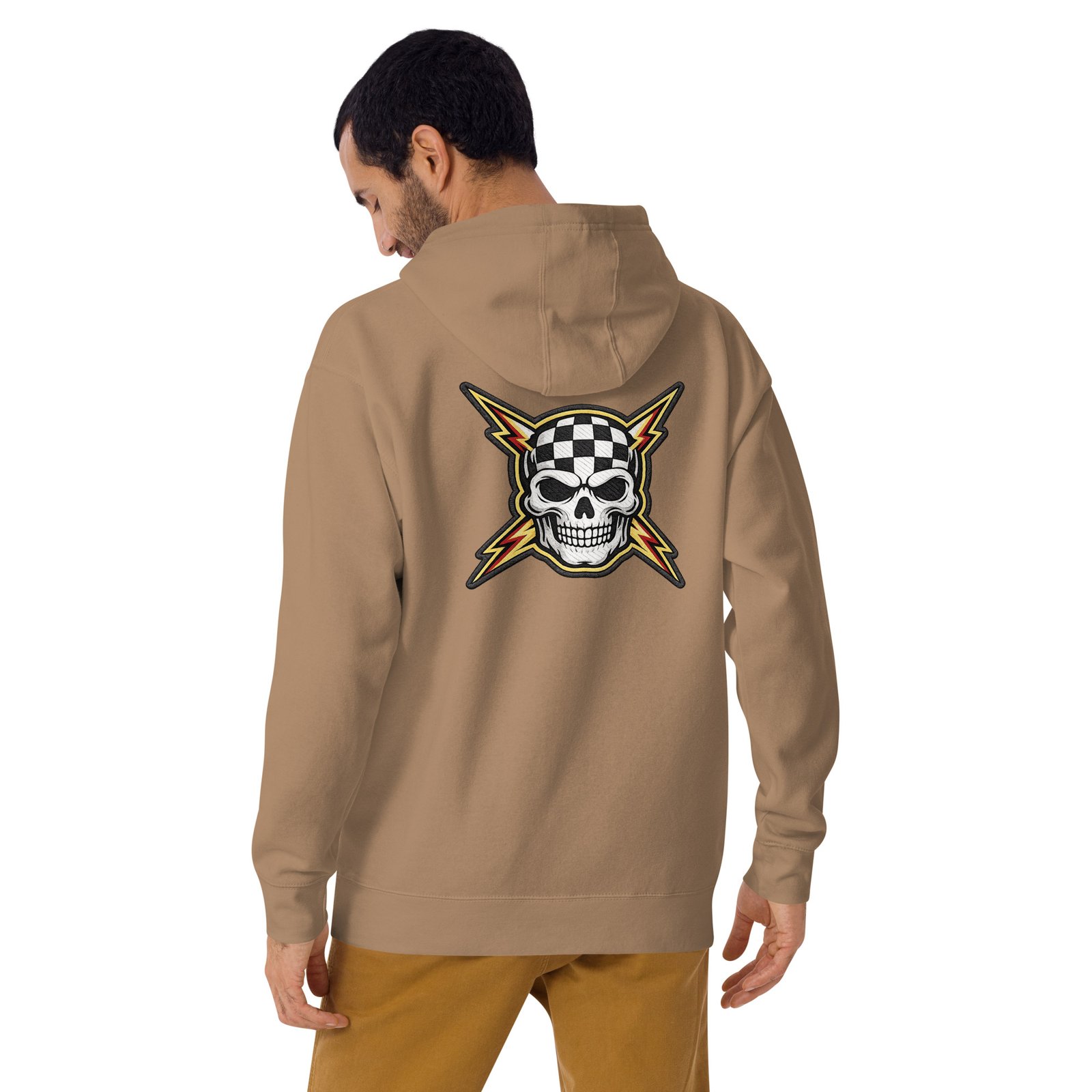 Męska bluza z kapturem kangurka „Czaszka Racing” – bluza męska z czaszką i flagą szachownicy| Zarn.pl Męska bluza z kapturem kangurka „Czaszka Racing” – bluza męska z czaszką i flagą szachownicy - obrazek 29