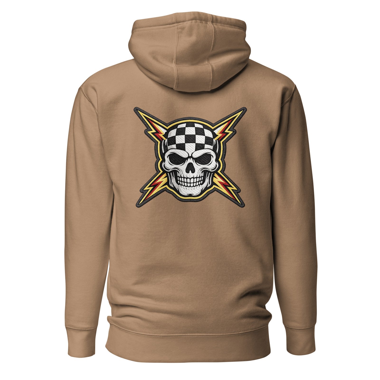 Męska bluza z kapturem kangurka „Czaszka Racing” – bluza męska z czaszką i flagą szachownicy| Zarn.pl Męska bluza z kapturem kangurka „Czaszka Racing” – bluza męska z czaszką i flagą szachownicy - obrazek 6
