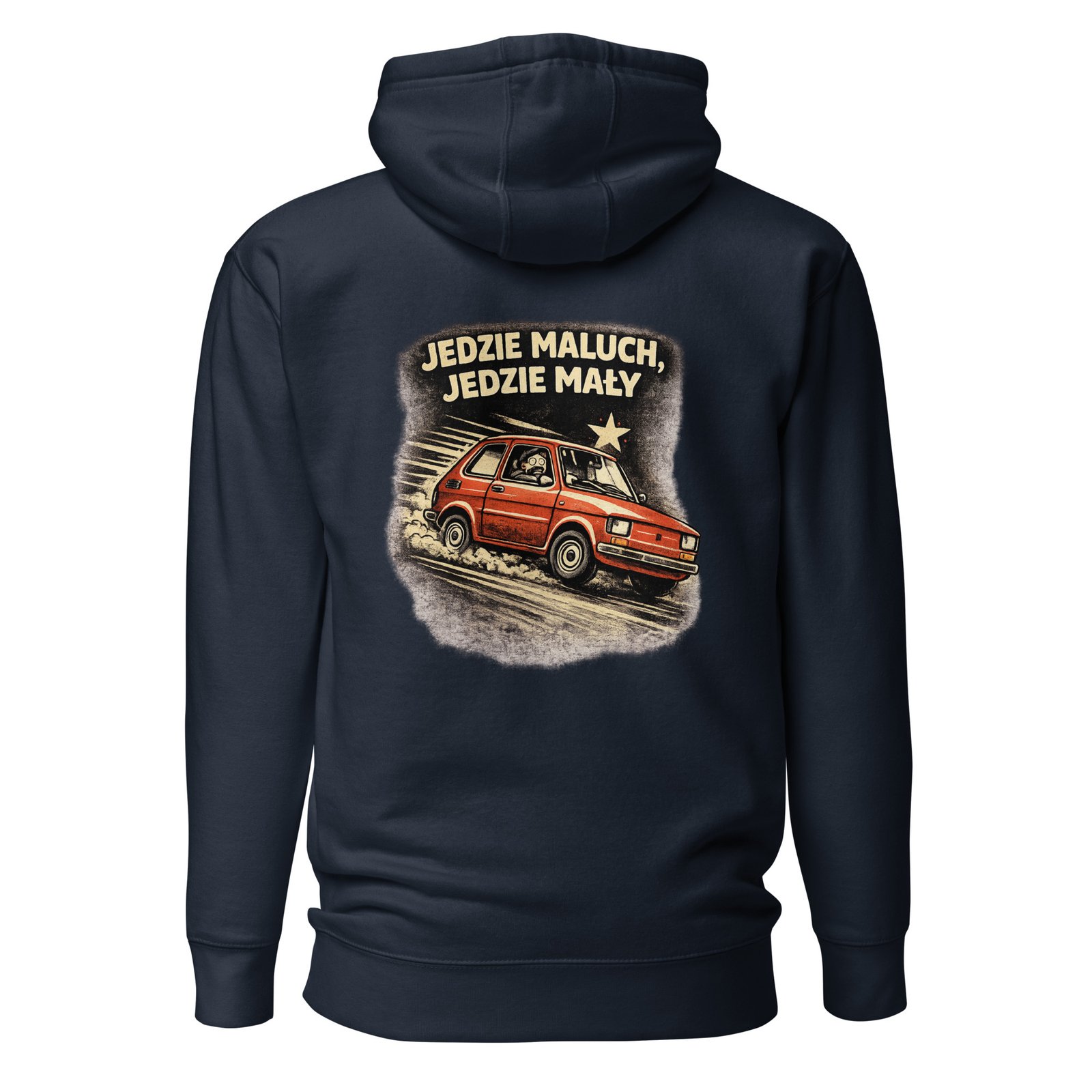 Męska bluza z kapturem kangurka „Jedzie Maluch, Jedzie Mały” – bluza męska z Fiatem 126p w klimacie PRL| Zarn.pl Męska bluza z kapturem kangurka „Jedzie Maluch, Jedzie Mały” – bluza męska z Fiatem 126p w klimacie PRL - obrazek 3