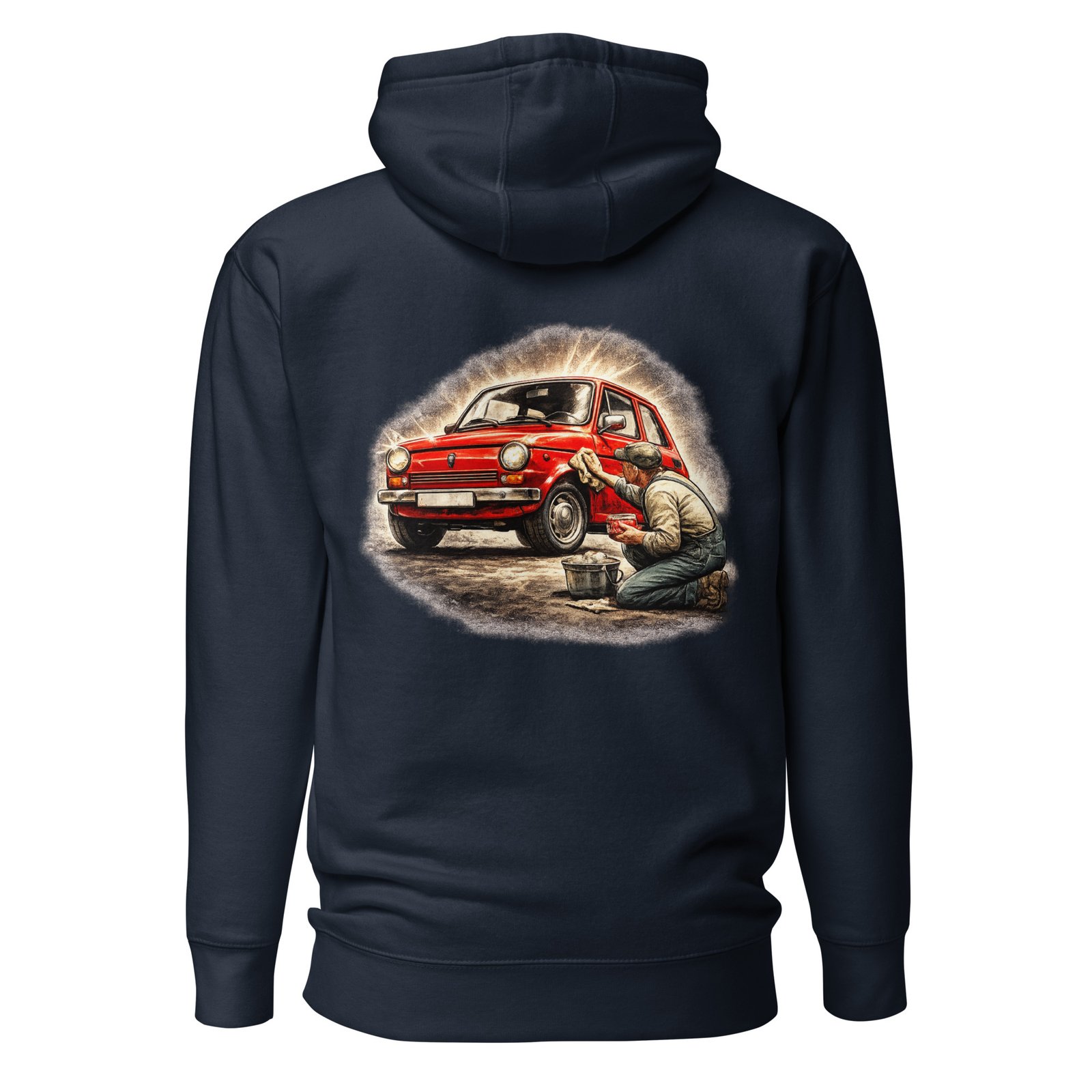 Męska bluza z kapturem „Weekendowy Detailing PRL” – bluza kangurka z klasycznym samochodem retro| Zarn.pl Męska bluza z kapturem „Weekendowy Detailing PRL” – bluza kangurka z klasycznym samochodem retro - obrazek 3