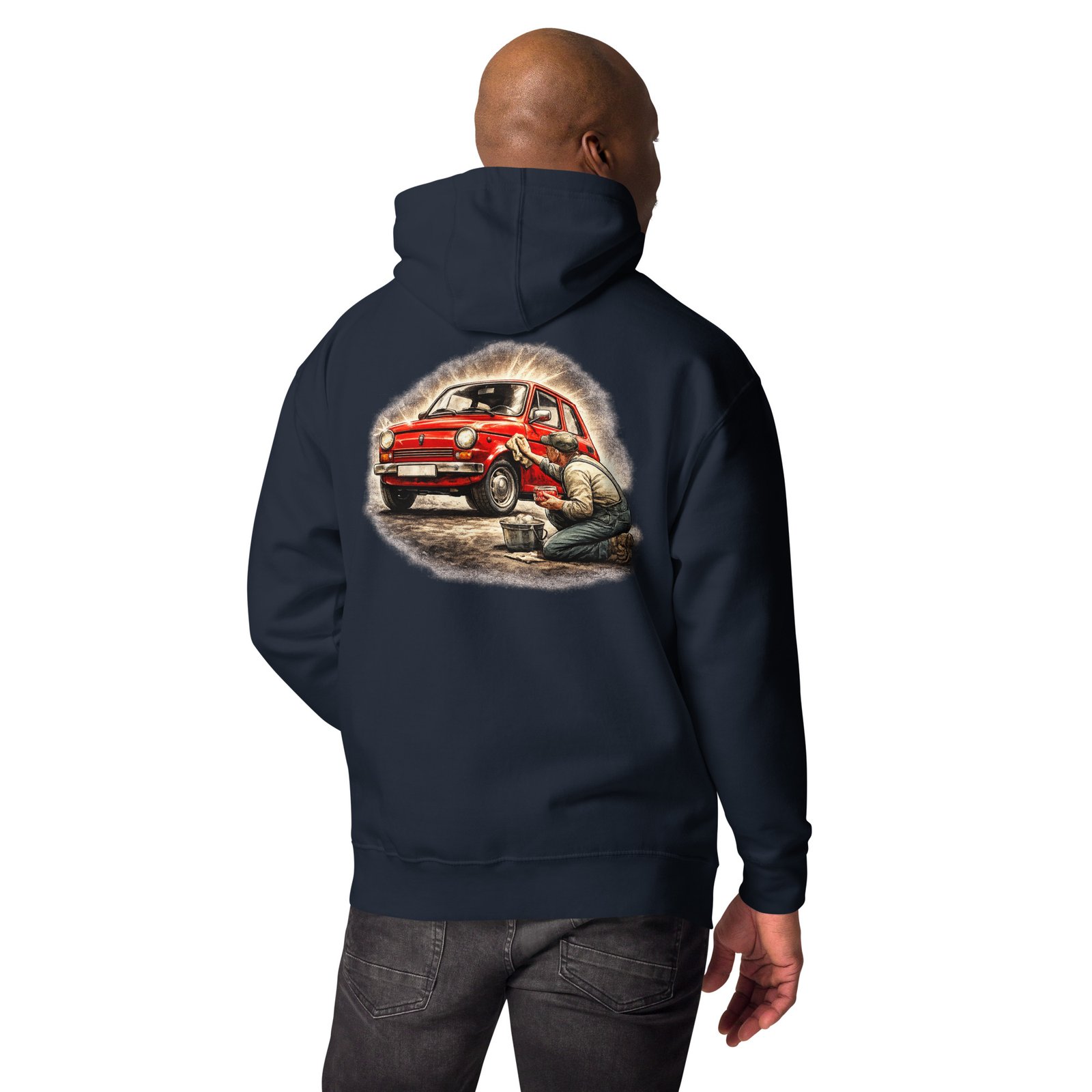 Męska bluza z kapturem „Weekendowy Detailing PRL” – bluza kangurka z klasycznym samochodem retro| Zarn.pl Męska bluza z kapturem „Weekendowy Detailing PRL” – bluza kangurka z klasycznym samochodem retro - obrazek 15