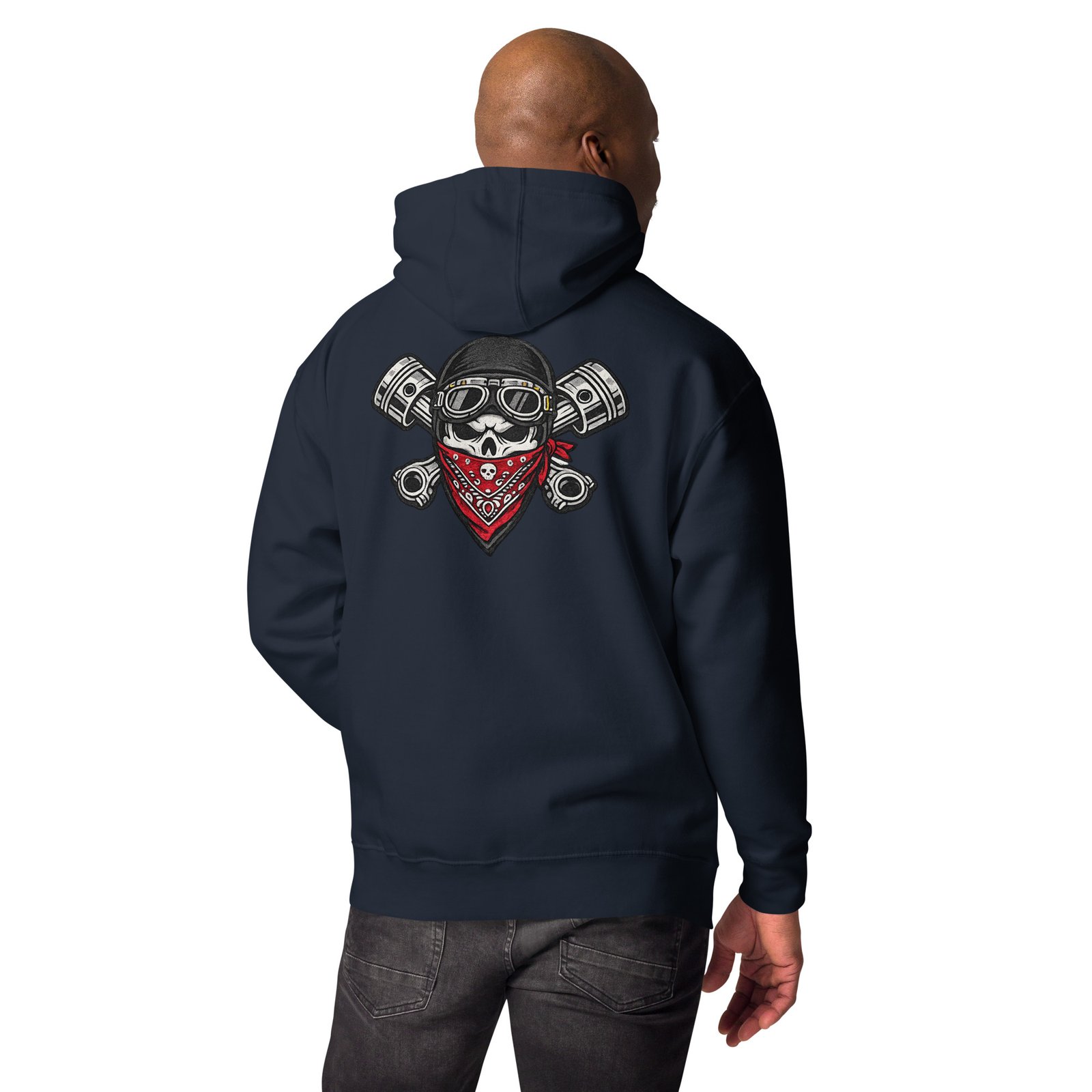 Męska bluza z kapturem kangurka „Czaszka Motocyklisty z Tłokami” – bluza męska z motocyklową grafiką biker| Zarn.pl Męska bluza z kapturem kangurka „Czaszka Motocyklisty z Tłokami” – bluza męska z motocyklową grafiką biker - obrazek 15
