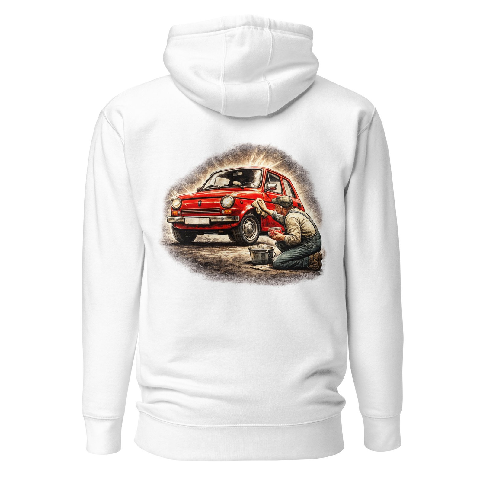 Męska bluza z kapturem „Weekendowy Detailing PRL” – bluza kangurka z klasycznym samochodem retro| Zarn.pl Męska bluza z kapturem „Weekendowy Detailing PRL” – bluza kangurka z klasycznym samochodem retro - obrazek 7