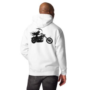 męska bluza z kapturem z kostuchą na motocyklu chopper