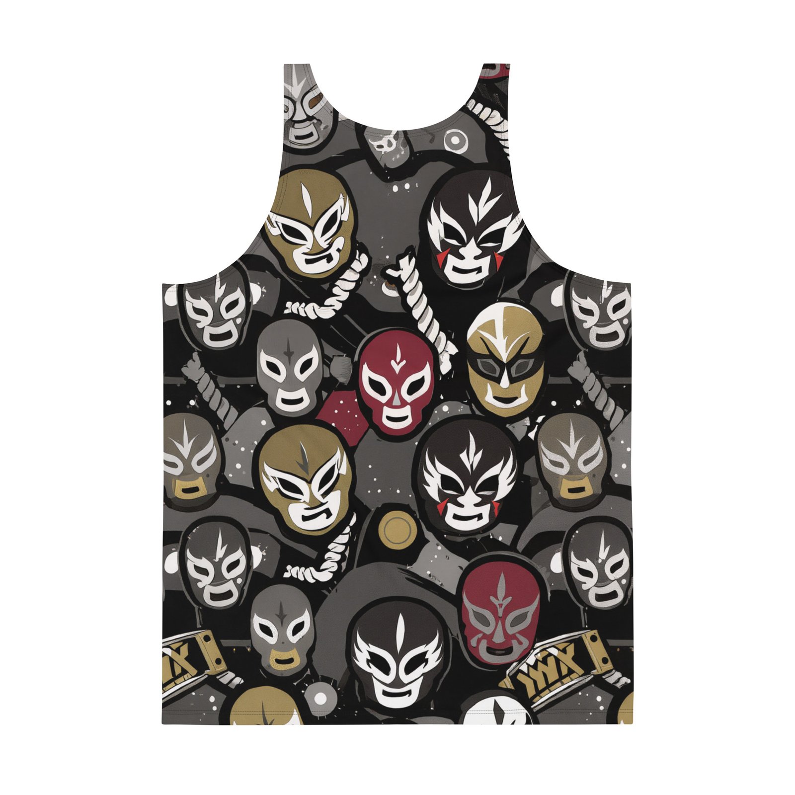 Męska podkoszulka z grafiką masek lucha libre – motyw meksykańskiego wrestlingu| Zarn.pl Męska podkoszulka z grafiką masek lucha libre – motyw meksykańskiego wrestlingu - obrazek 3