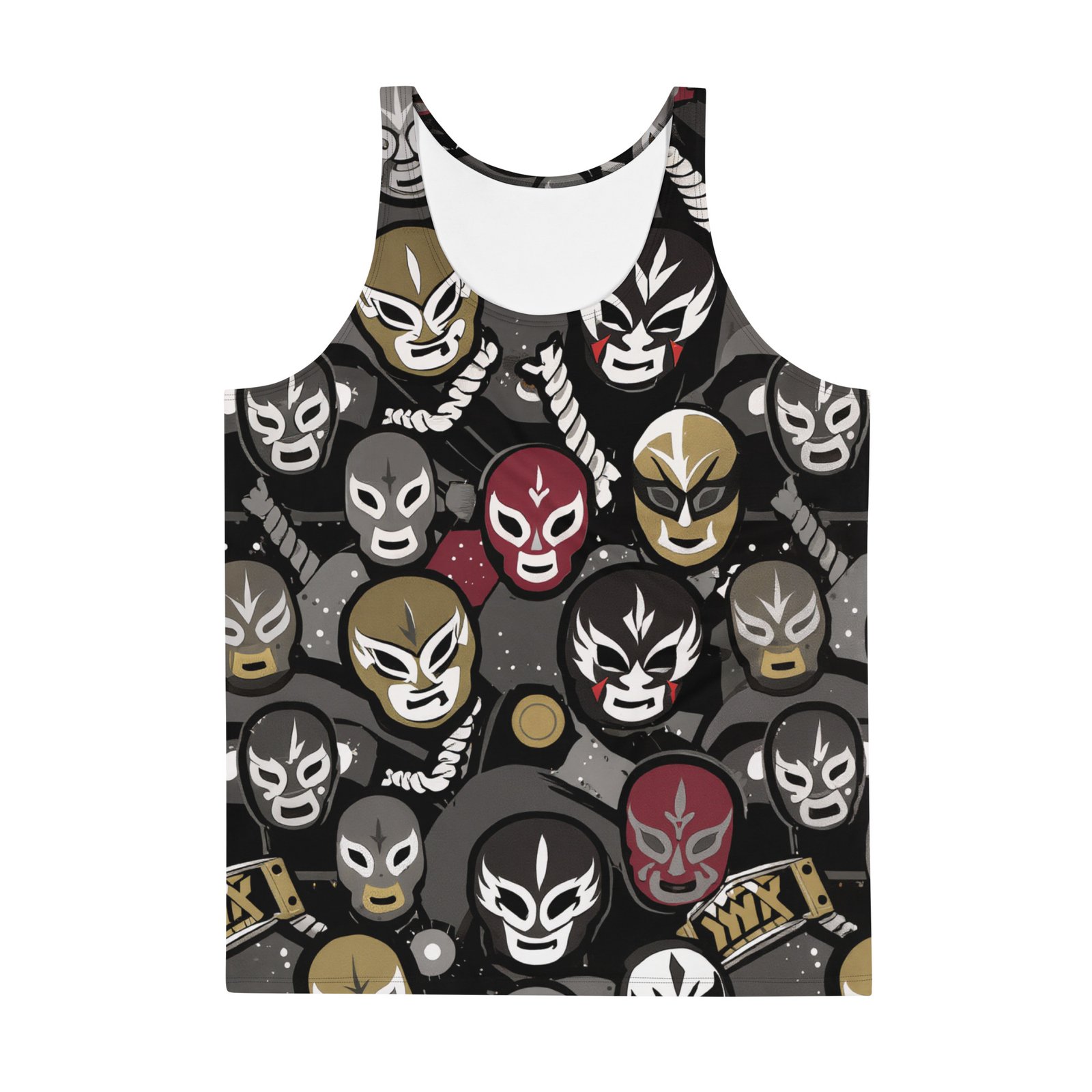 Męska podkoszulka z grafiką masek lucha libre – motyw meksykańskiego wrestlingu| Zarn.pl Męska podkoszulka z grafiką masek lucha libre – motyw meksykańskiego wrestlingu - obrazek 2