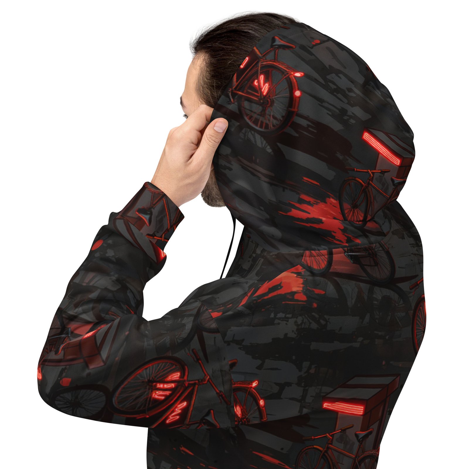 Męska bluza z kapturem z grafiką miejskiego roweru w neonowym stylu| Zarn.pl Męska bluza z kapturem z grafiką miejskiego roweru w neonowym stylu - obrazek 9