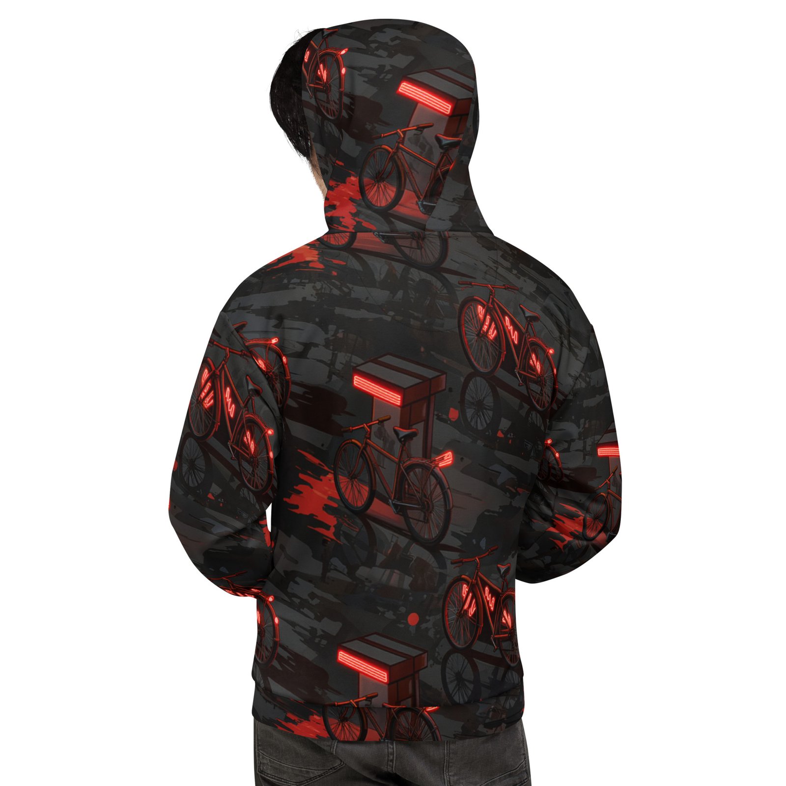 Męska bluza z kapturem z grafiką miejskiego roweru w neonowym stylu| Zarn.pl Męska bluza z kapturem z grafiką miejskiego roweru w neonowym stylu - obrazek 7