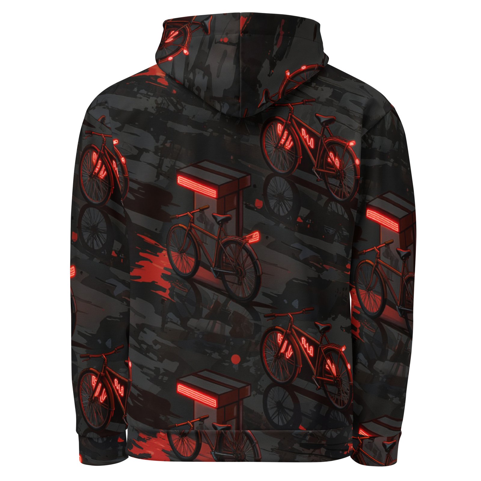 Męska bluza z kapturem z grafiką miejskiego roweru w neonowym stylu| Zarn.pl Męska bluza z kapturem z grafiką miejskiego roweru w neonowym stylu - obrazek 2