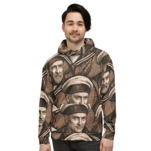 męska bluza z kapturem z grafiką portretów marynarzy w stylu retro