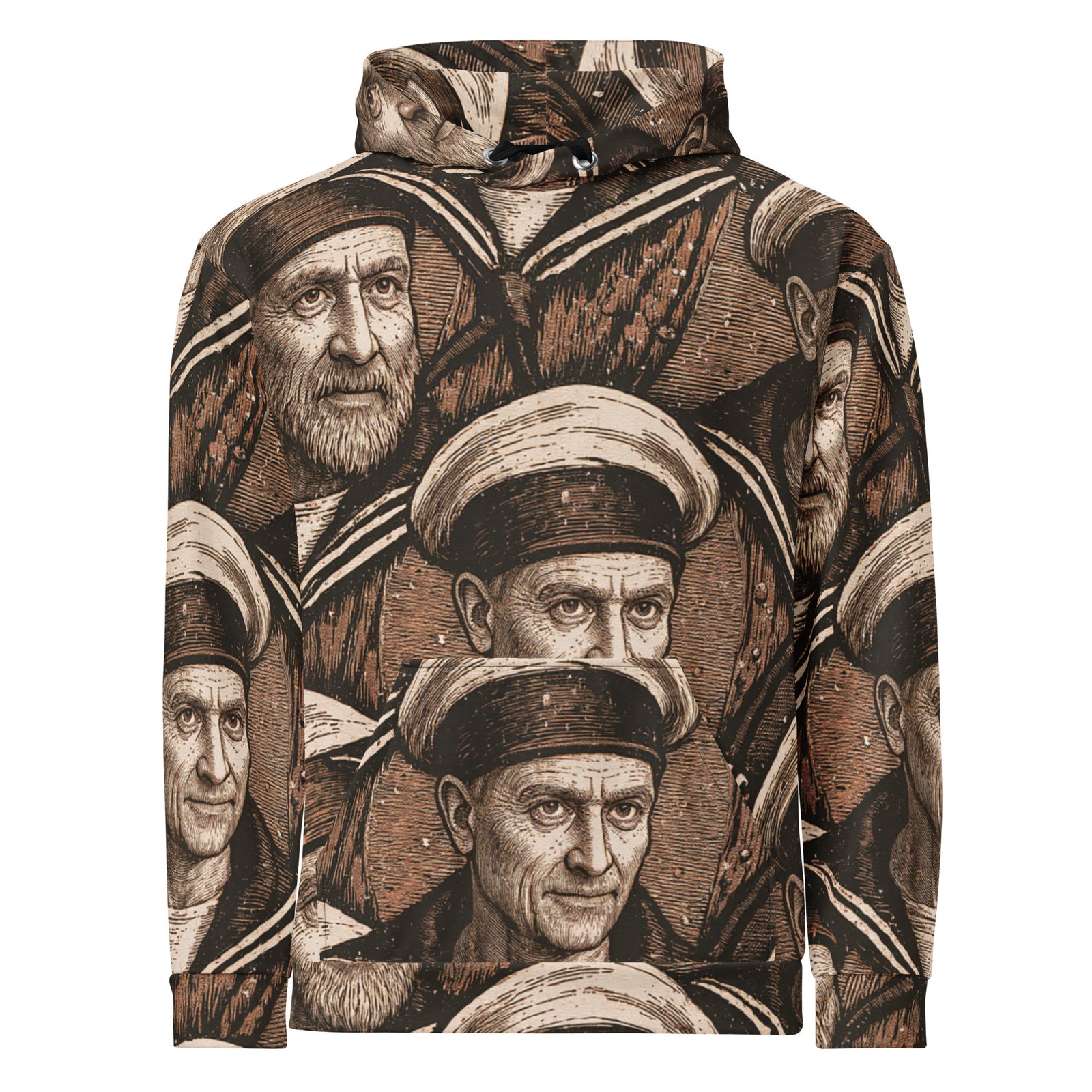 Męska bluza z kapturem z grafiką portretów marynarzy w stylu retro| Zarn.pl Męska bluza z kapturem z grafiką portretów marynarzy w stylu retro - obrazek 2