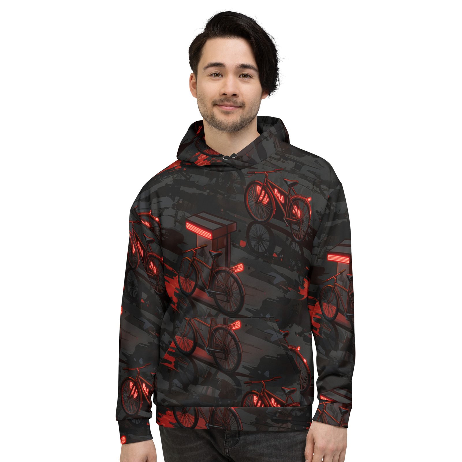Męska bluza z kapturem z grafiką miejskiego roweru w neonowym stylu| Zarn.pl Męska bluza z kapturem z grafiką miejskiego roweru w neonowym stylu - obrazek 6