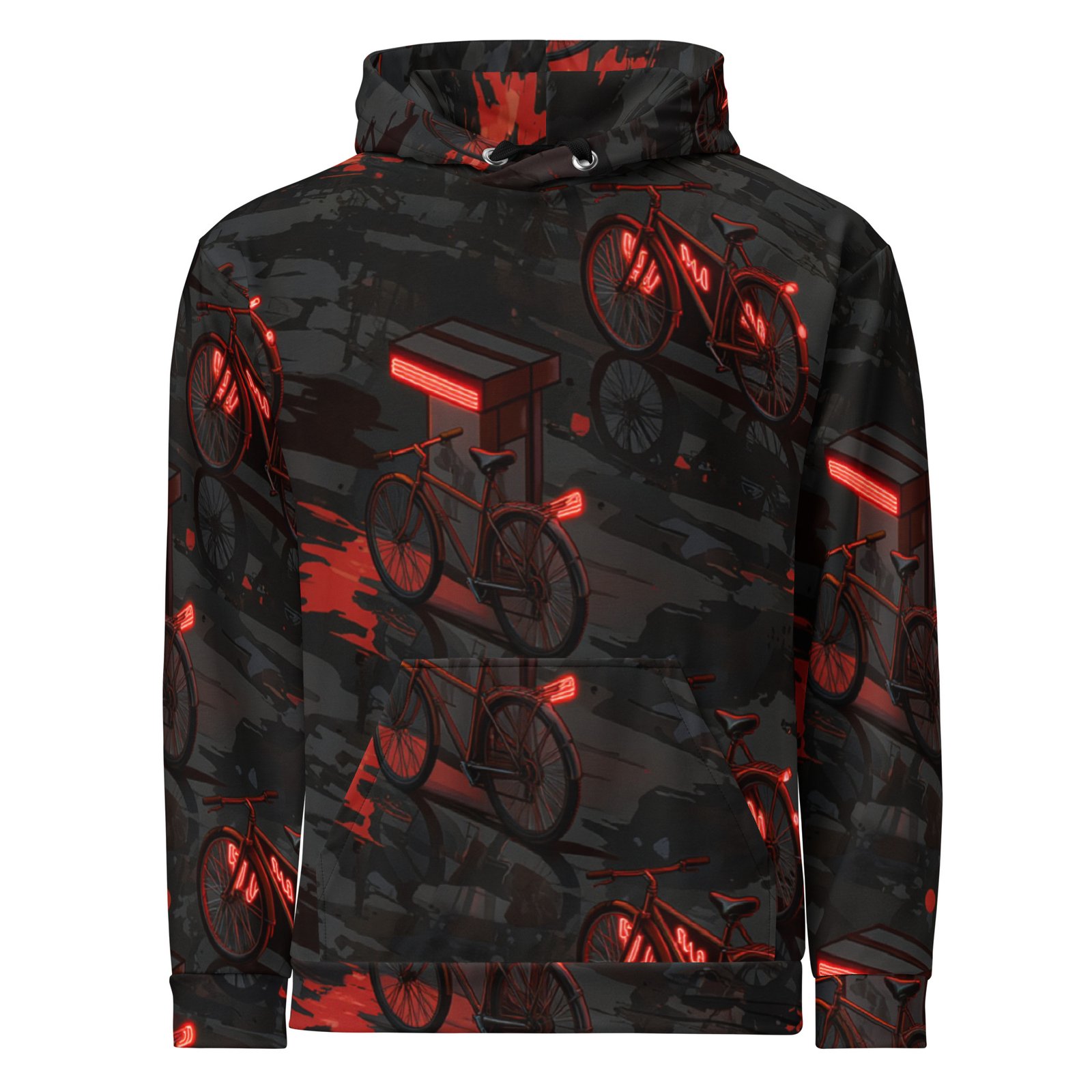 Męska bluza z kapturem z grafiką miejskiego roweru w neonowym stylu| Zarn.pl męska bluza z kapturem z grafiką miejskiego roweru w neonowym stylu