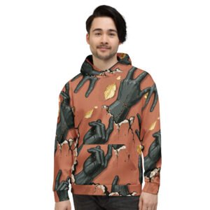 męska bluza z kapturem z surrealistyczną grafiką dłoni przebijających ścianę