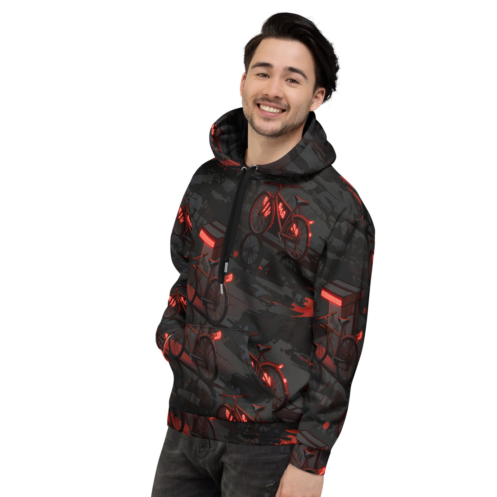 Męska bluza z kapturem z grafiką miejskiego roweru w neonowym stylu| Zarn.pl Męska bluza z kapturem z grafiką miejskiego roweru w neonowym stylu - obrazek 5