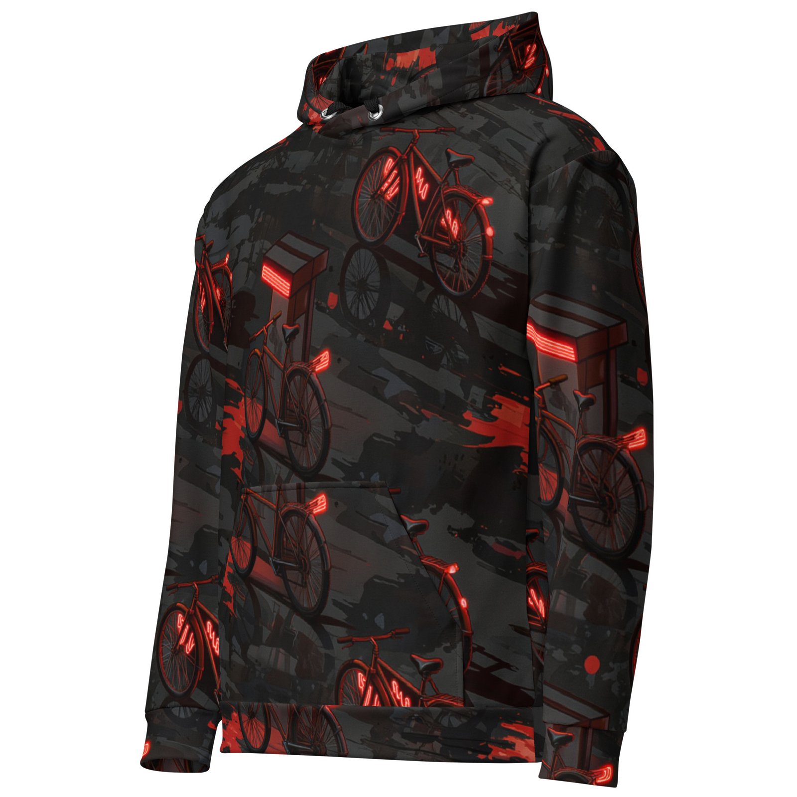 Męska bluza z kapturem z grafiką miejskiego roweru w neonowym stylu| Zarn.pl Męska bluza z kapturem z grafiką miejskiego roweru w neonowym stylu - obrazek 4